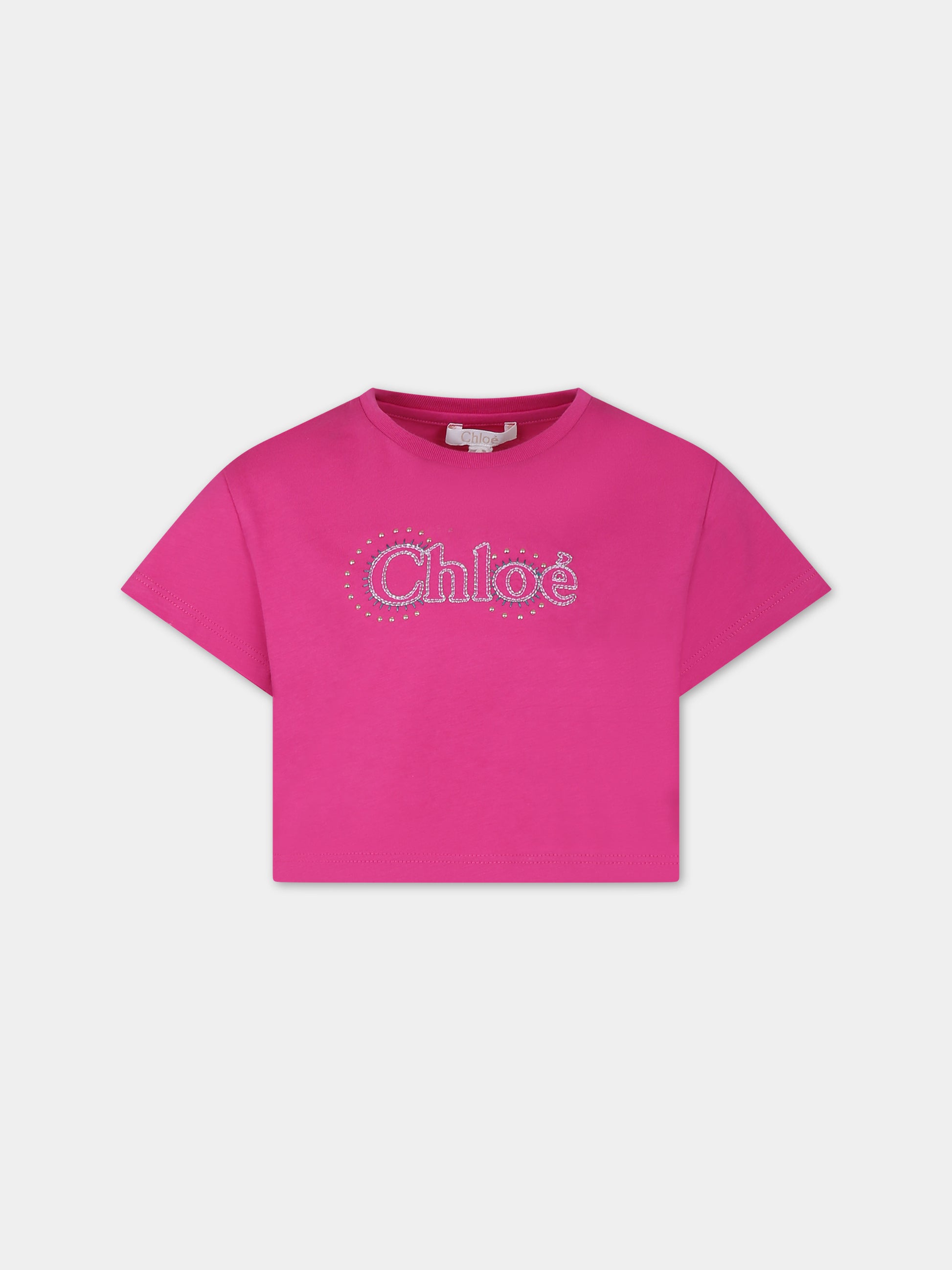 T-shirt fucsia per bambina con logo,Chloé Kids,C20114 49L