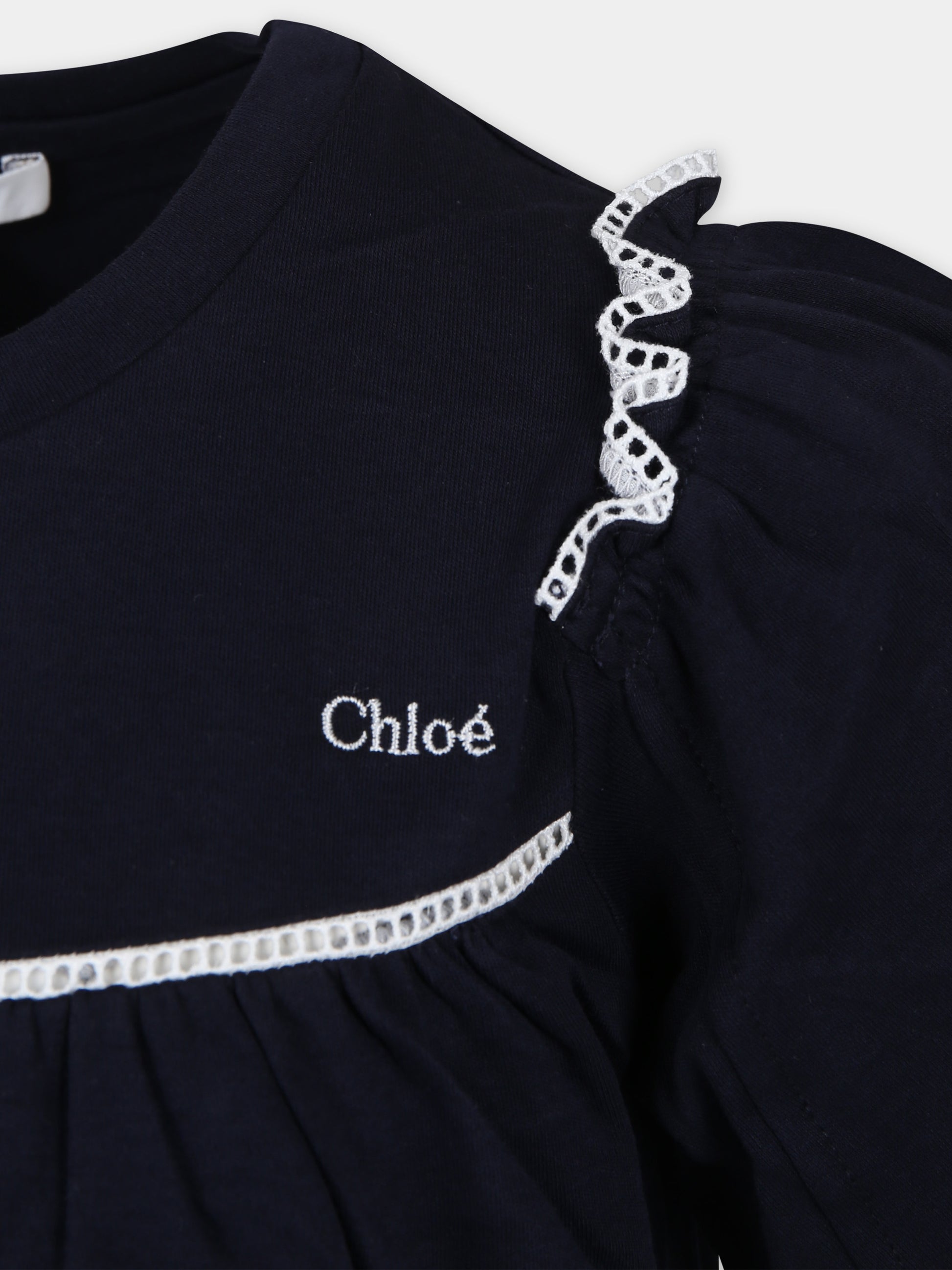 Vestito blu per neonata con logo,Chloé Kids,C20071 859