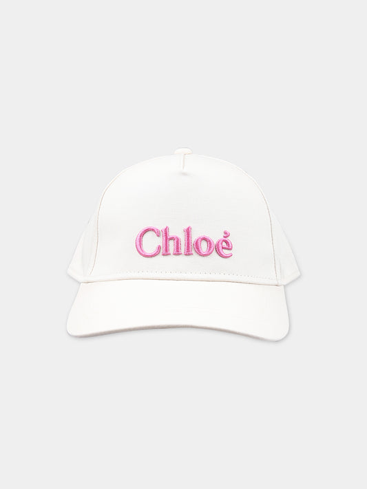 Cappello con visiera bianco per bambina con logo,Chloé Kids,C20049 117