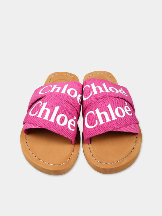 Ciabatte fucsia per bambina con logo,Chloé Kids,C20136 49L