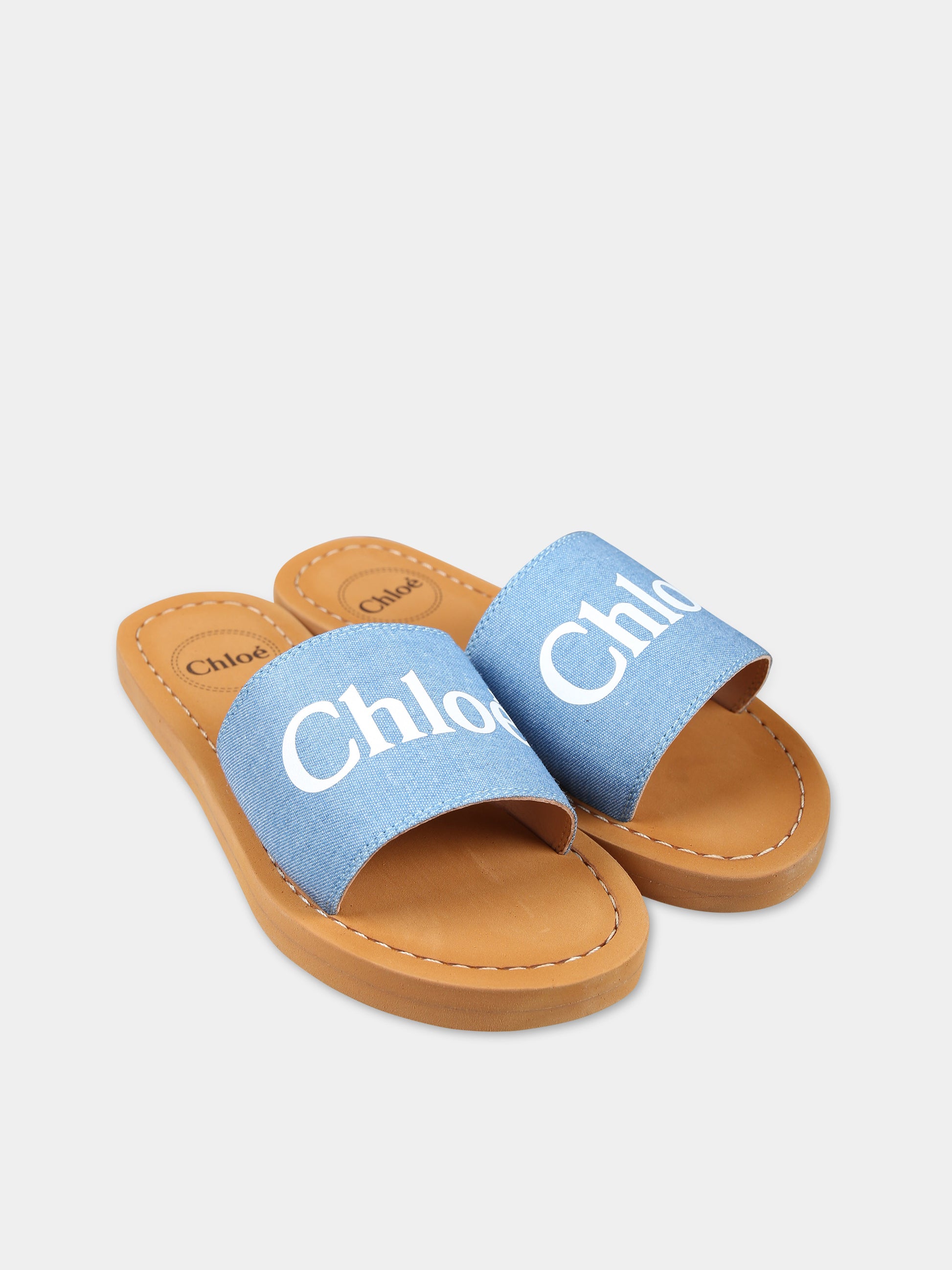 Ciabatte in denim per bambina con logo,Chloé Kids,C20185 Z10