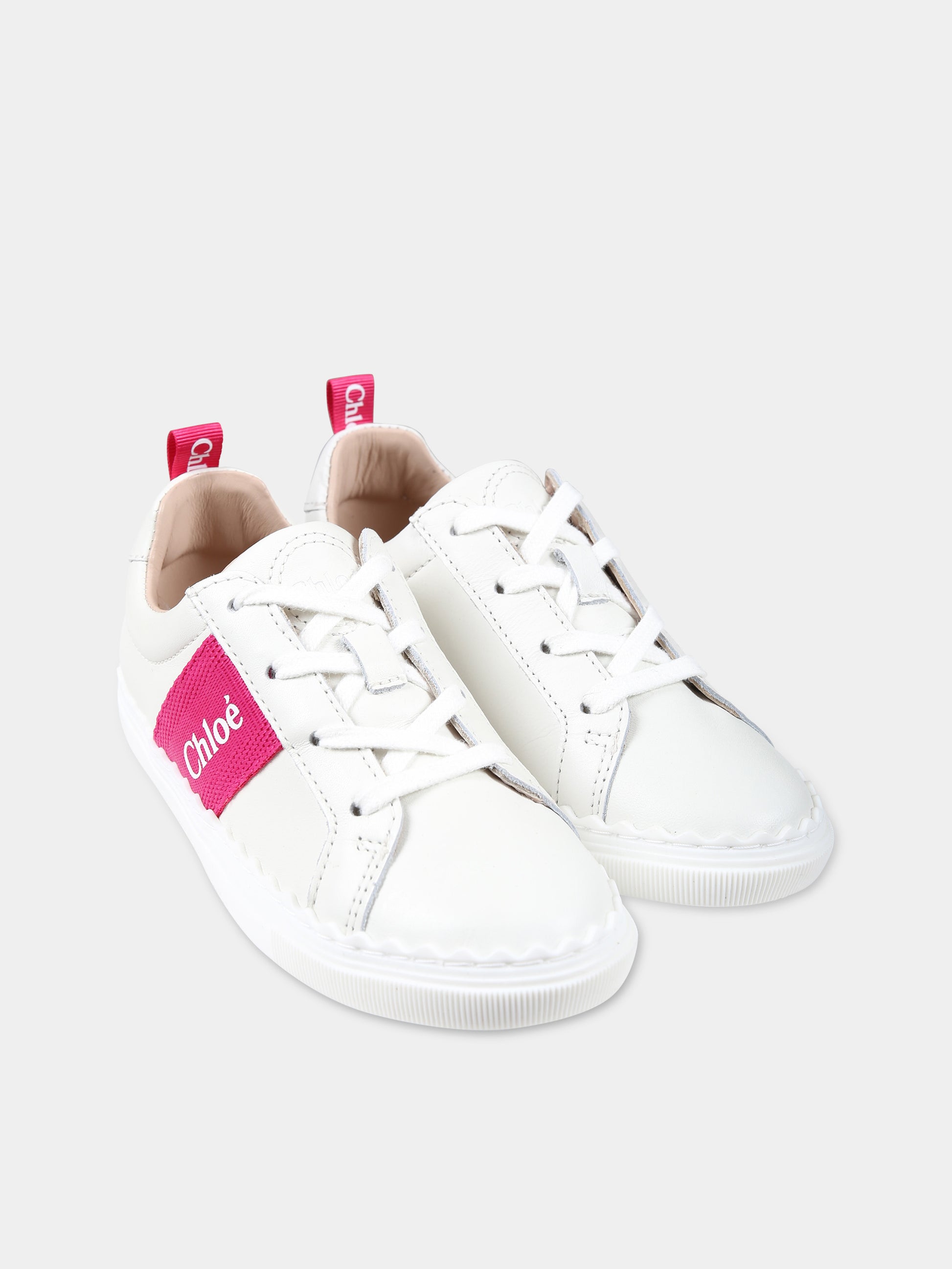 Sneakers bianche per bambina con logo,Chloé Kids,C20133 117