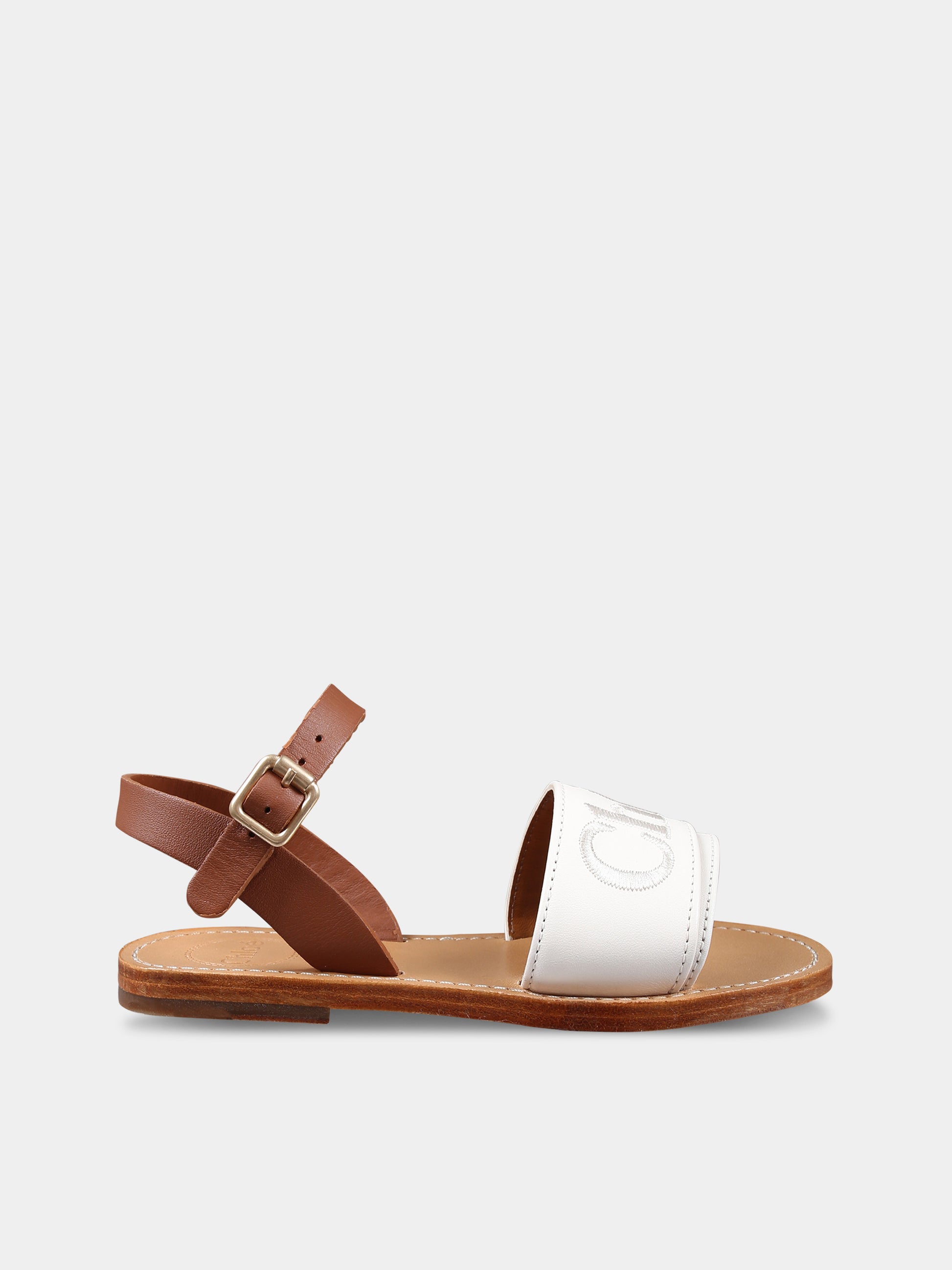 Sandali avorio per bambina con logo,Chloé Kids,C20135 148