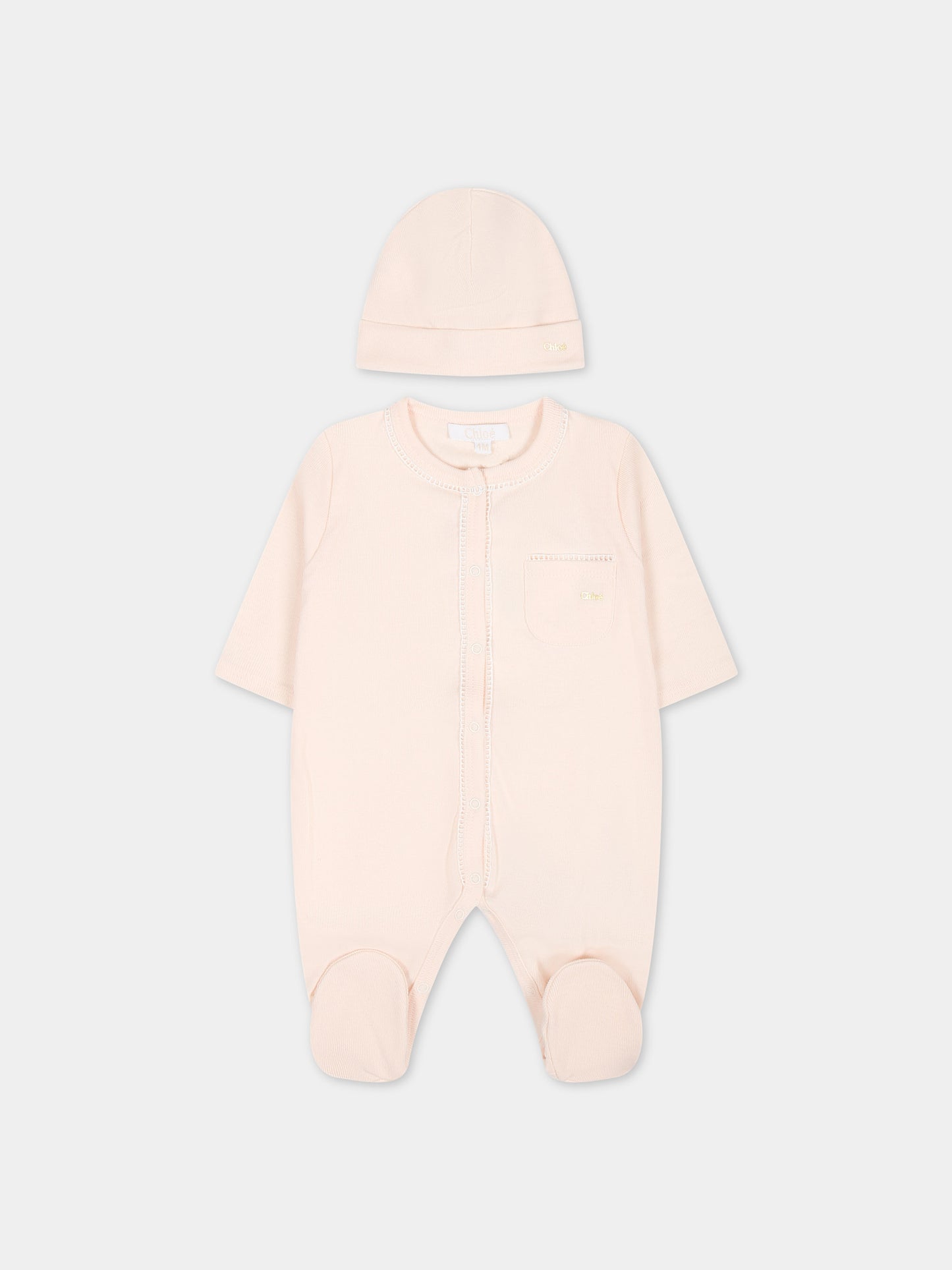 Set rosa per neonata con logo,Chloé Kids,C20155 440