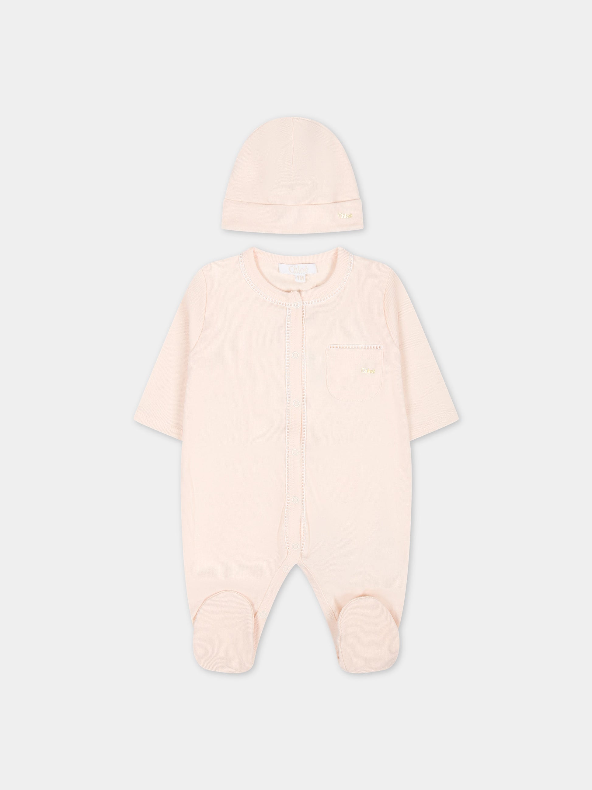 Set rosa per neonata con logo,Chloé Kids,C20155 440