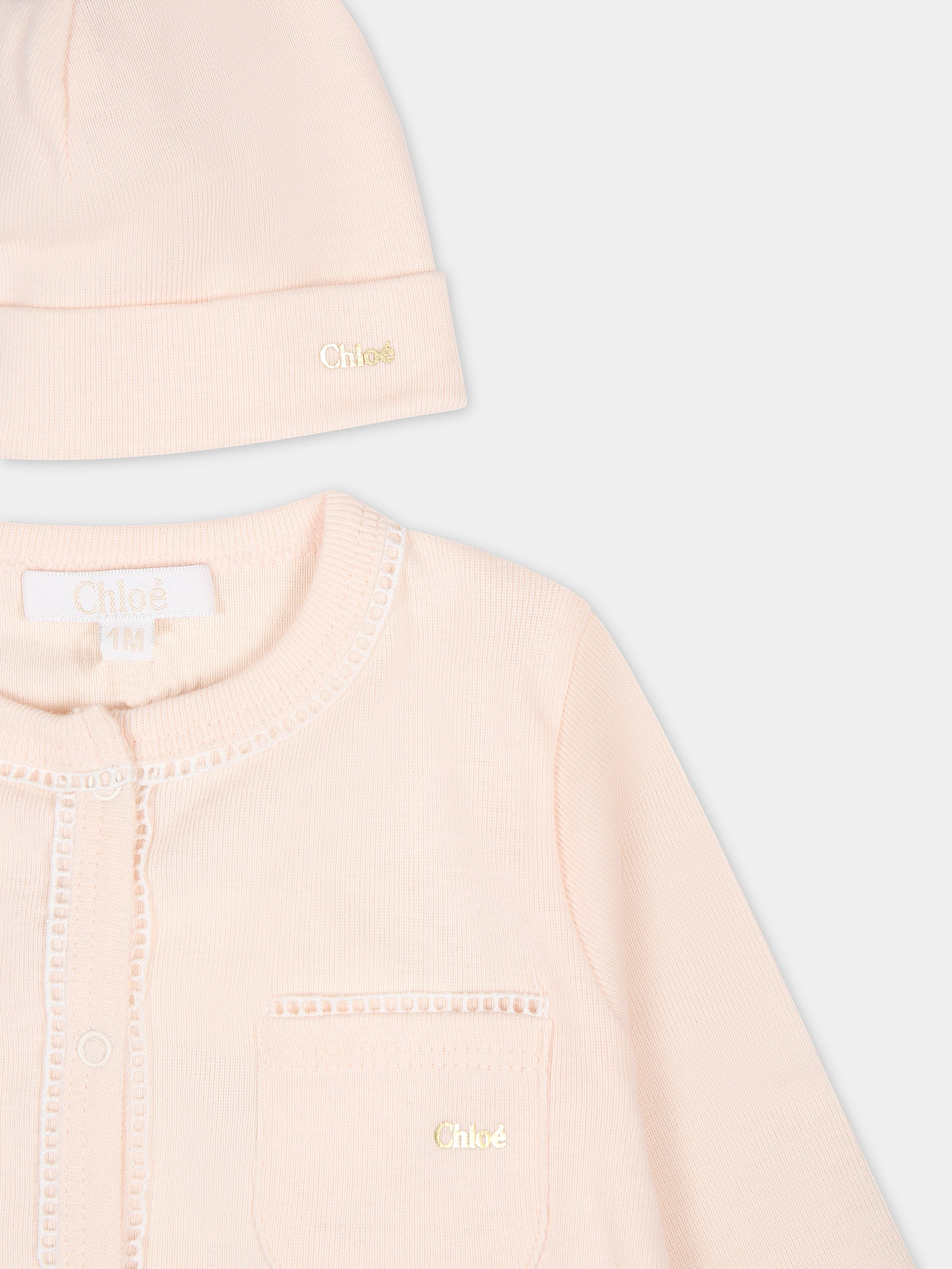 Set rosa per neonata con logo,Chloé Kids,C20155 440