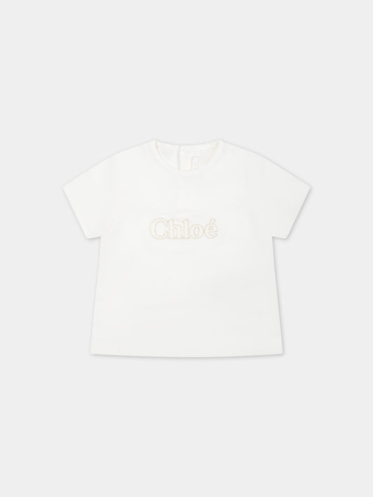 T-shirt bianca per neonata con logo,Chloé Kids,C20019 117