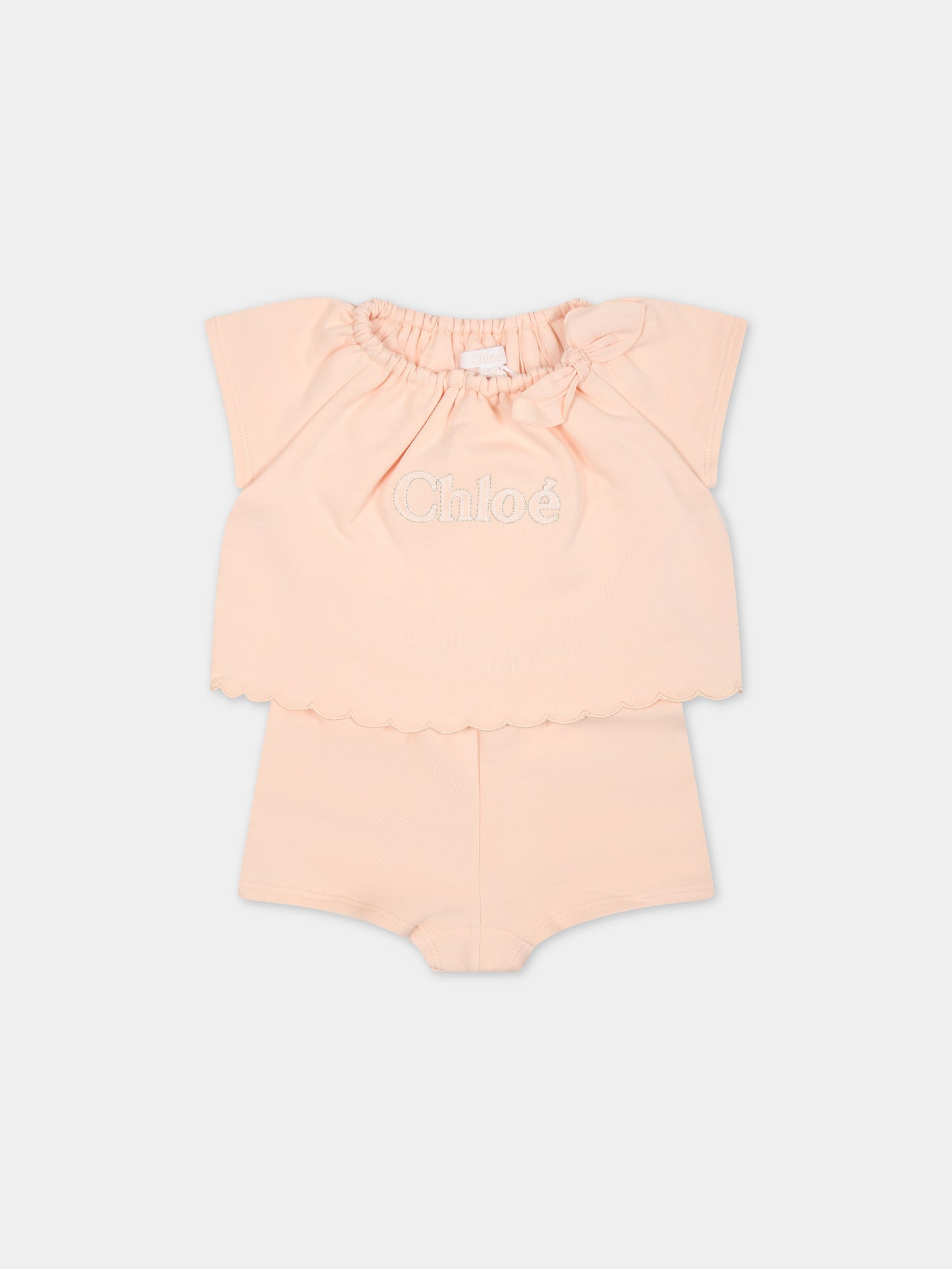 Completo sportivo rosa per neonata con logo,Chloé Kids,C20012 45F