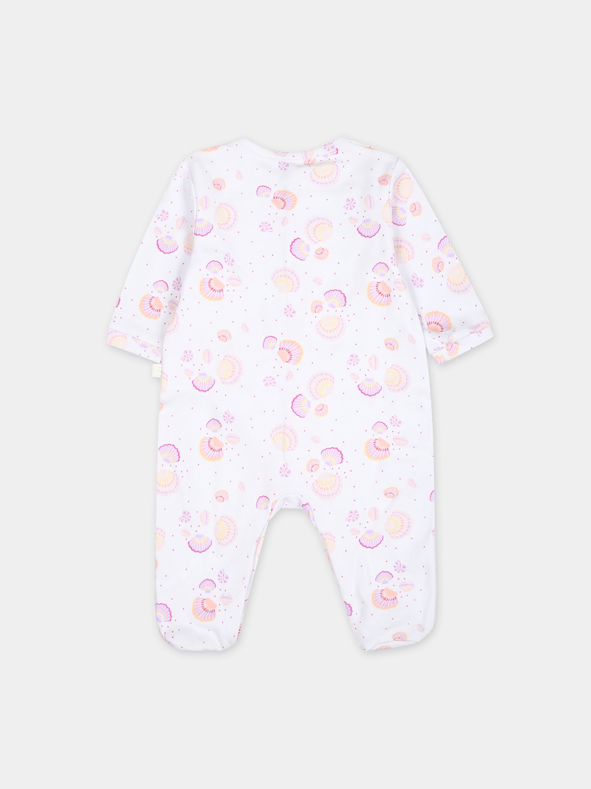 Tutina bianca per neonata con conchiglie multicolor all-over,Carrement Beau,Y30031 10P