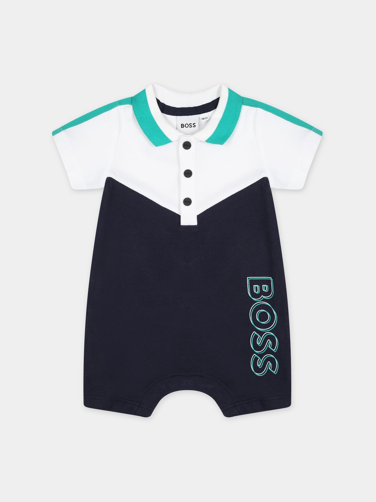 Pagliaccetto blu per neonato con logo,Boss,J50781 849