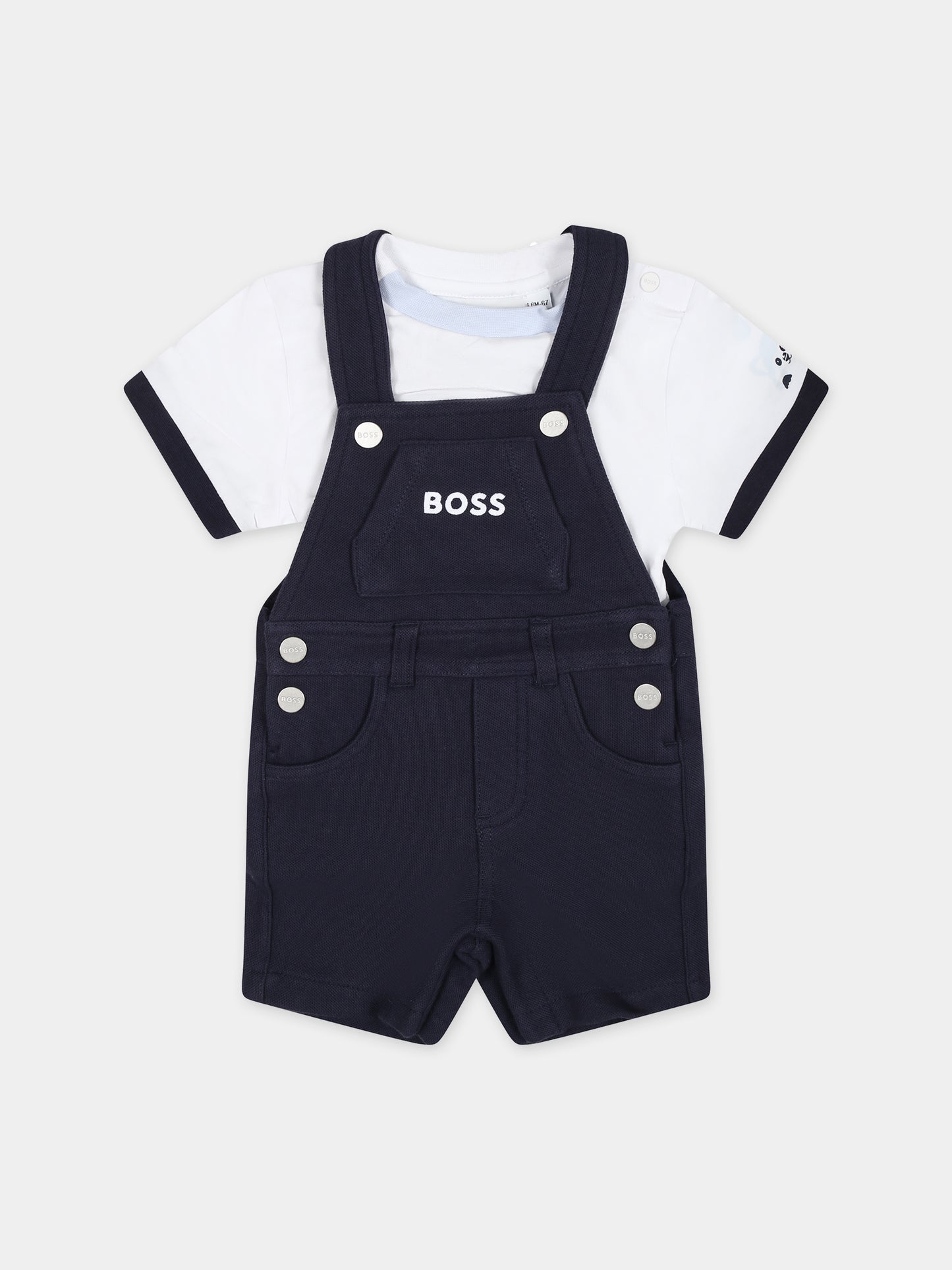 Salopette blu per neontato con logo,Boss,J50801 849