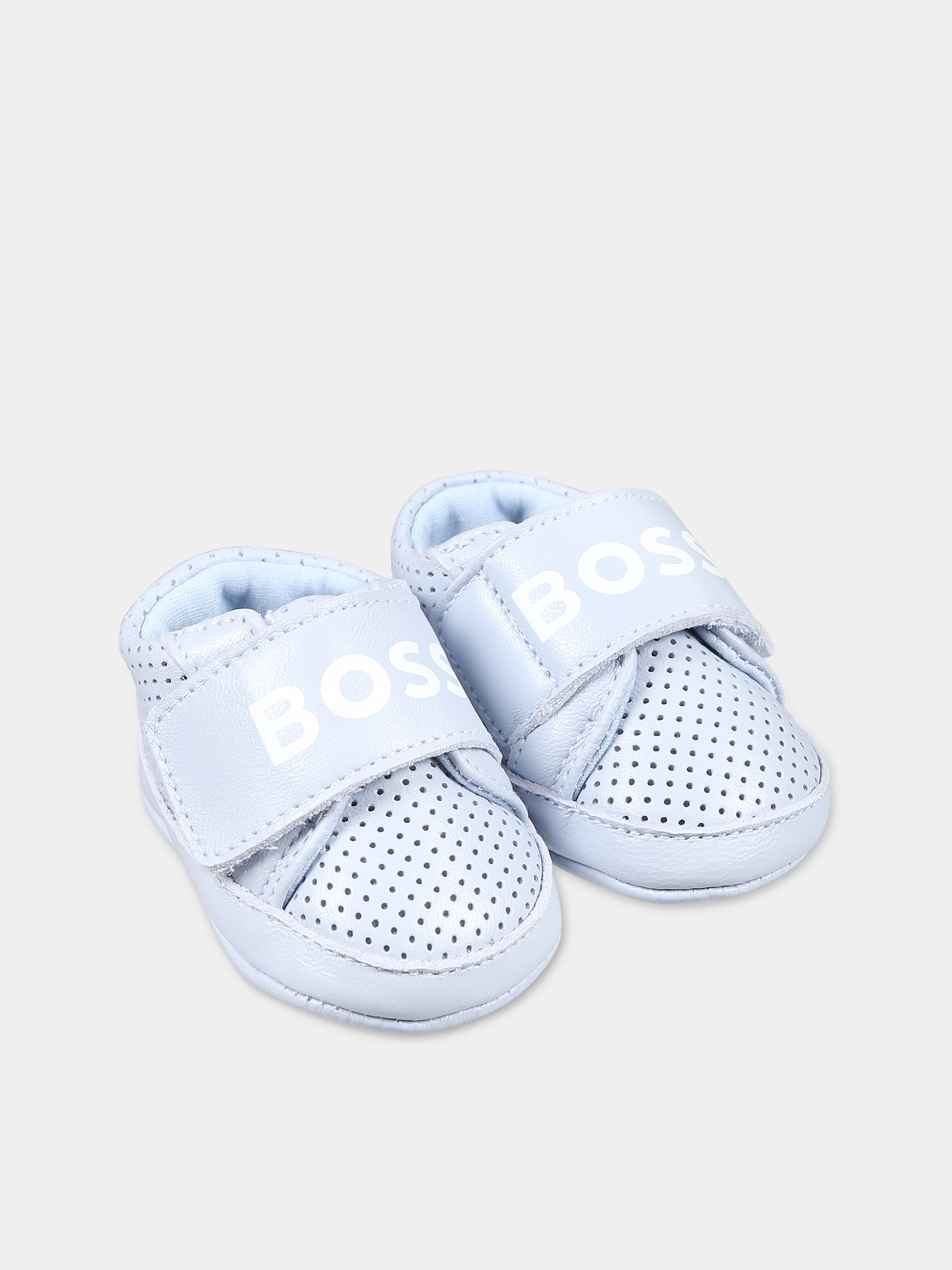 Sneakers celesti per neonato con logo,Boss,J50882 771