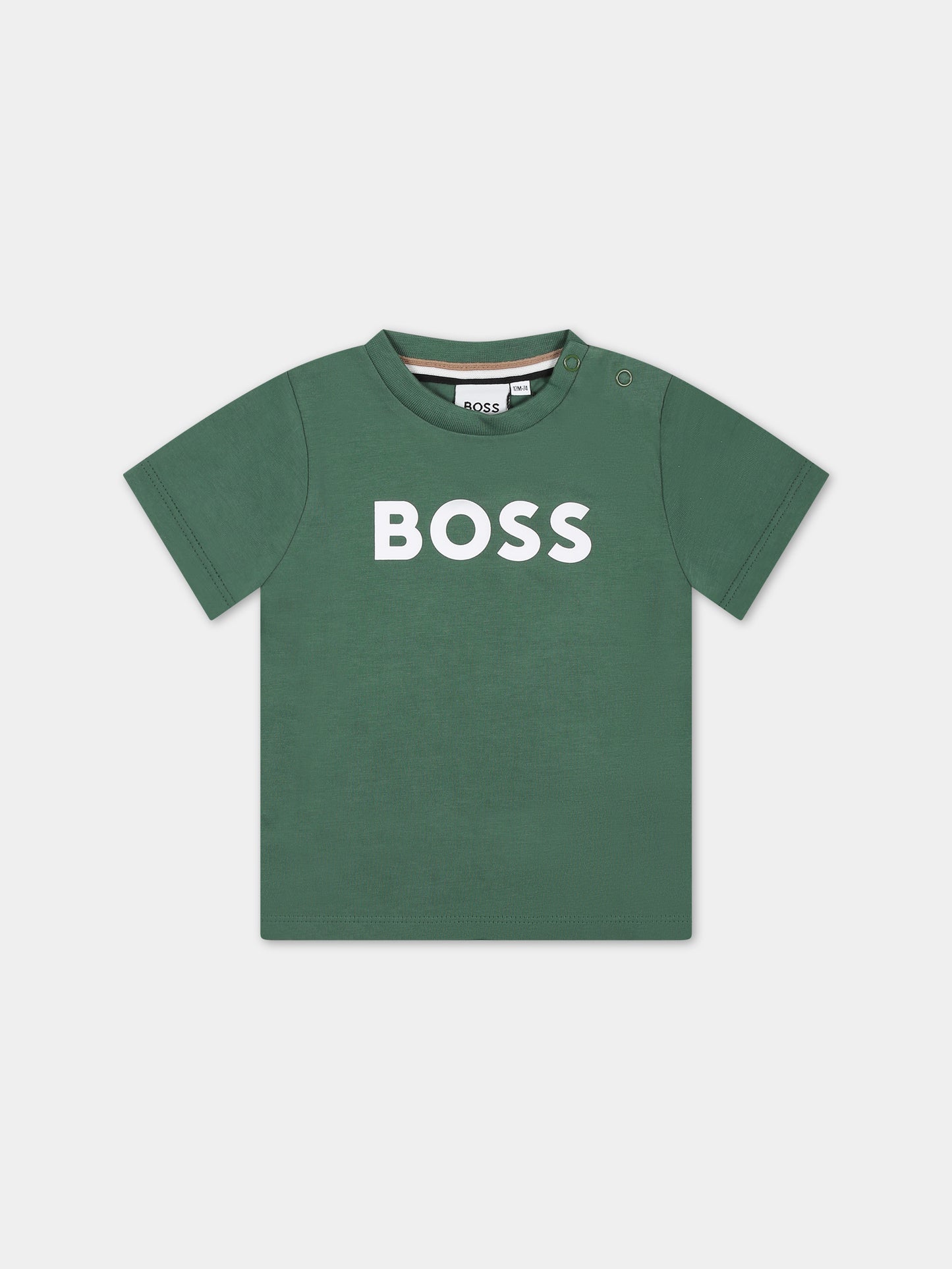 T-shirt verde per neonato con logo,Boss,J50601 651