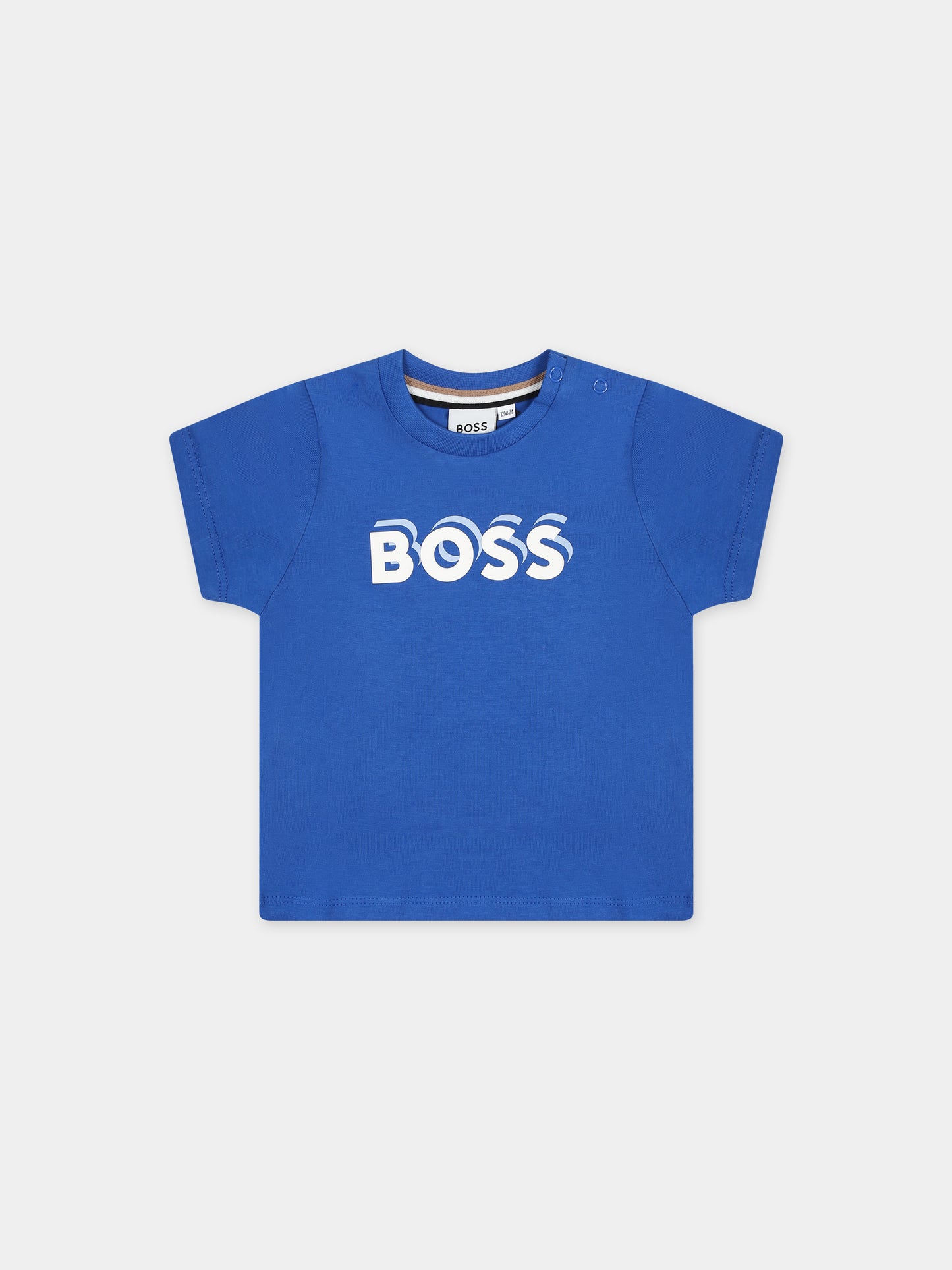 T-shirt azzurra per neonato con logo,Boss,J50604 872
