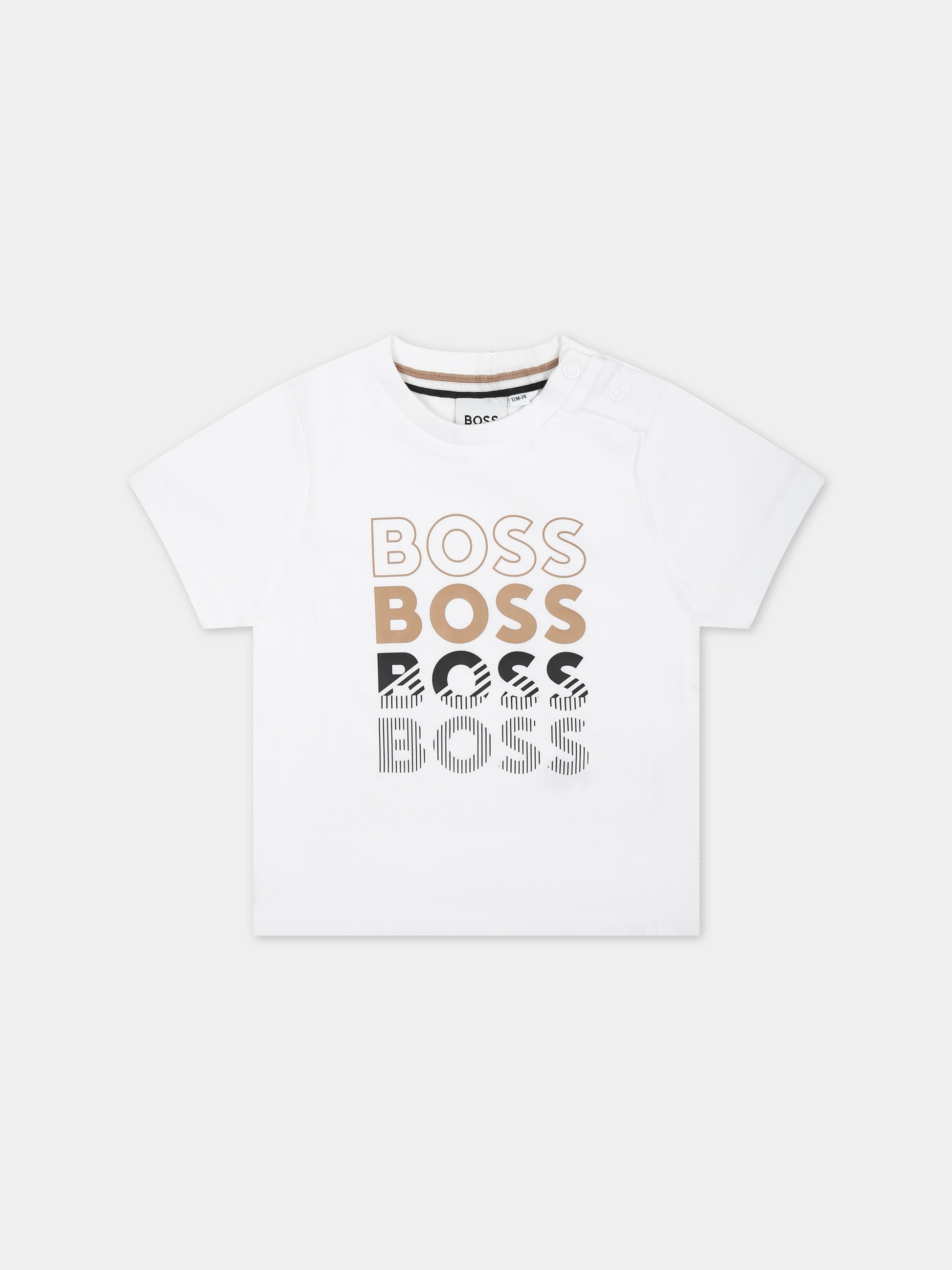 T-shirt bianca per neonato con logo,Boss,J50617 10P