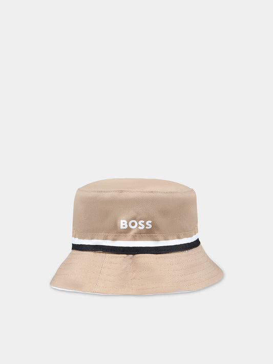 Cloche bianca reversibile per neonato con logo,Boss,J50980 269