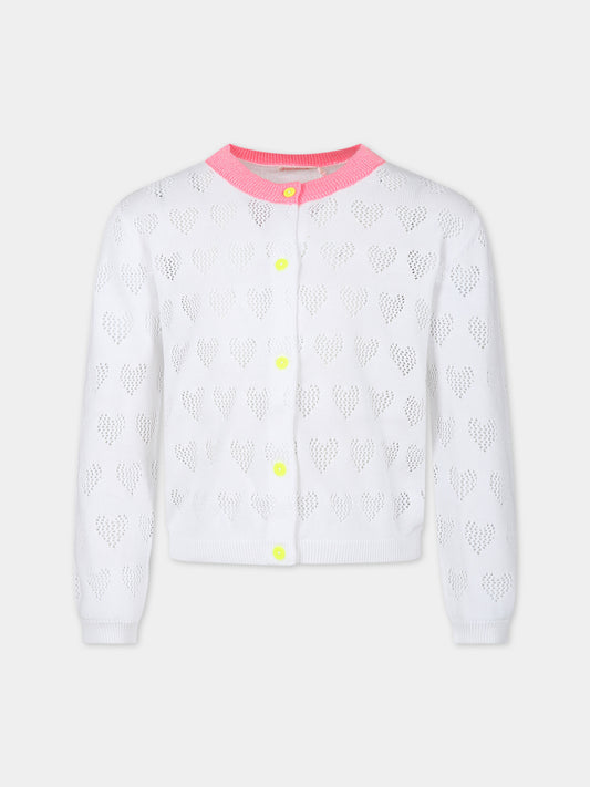 Cardigan bianco per bambina con cuori,Billieblush,U20393 10P