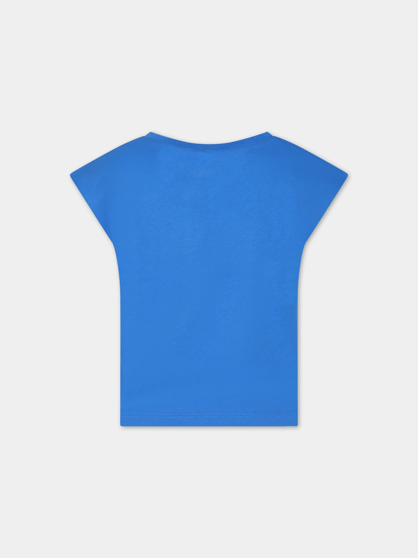 T-shirt azzurra con cuori multicolor e logo,Billieblush,U20087 81K