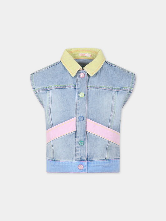 Gilet in denim per bambina con stampa ricamata multicolor,Billieblush,U20148 Z18