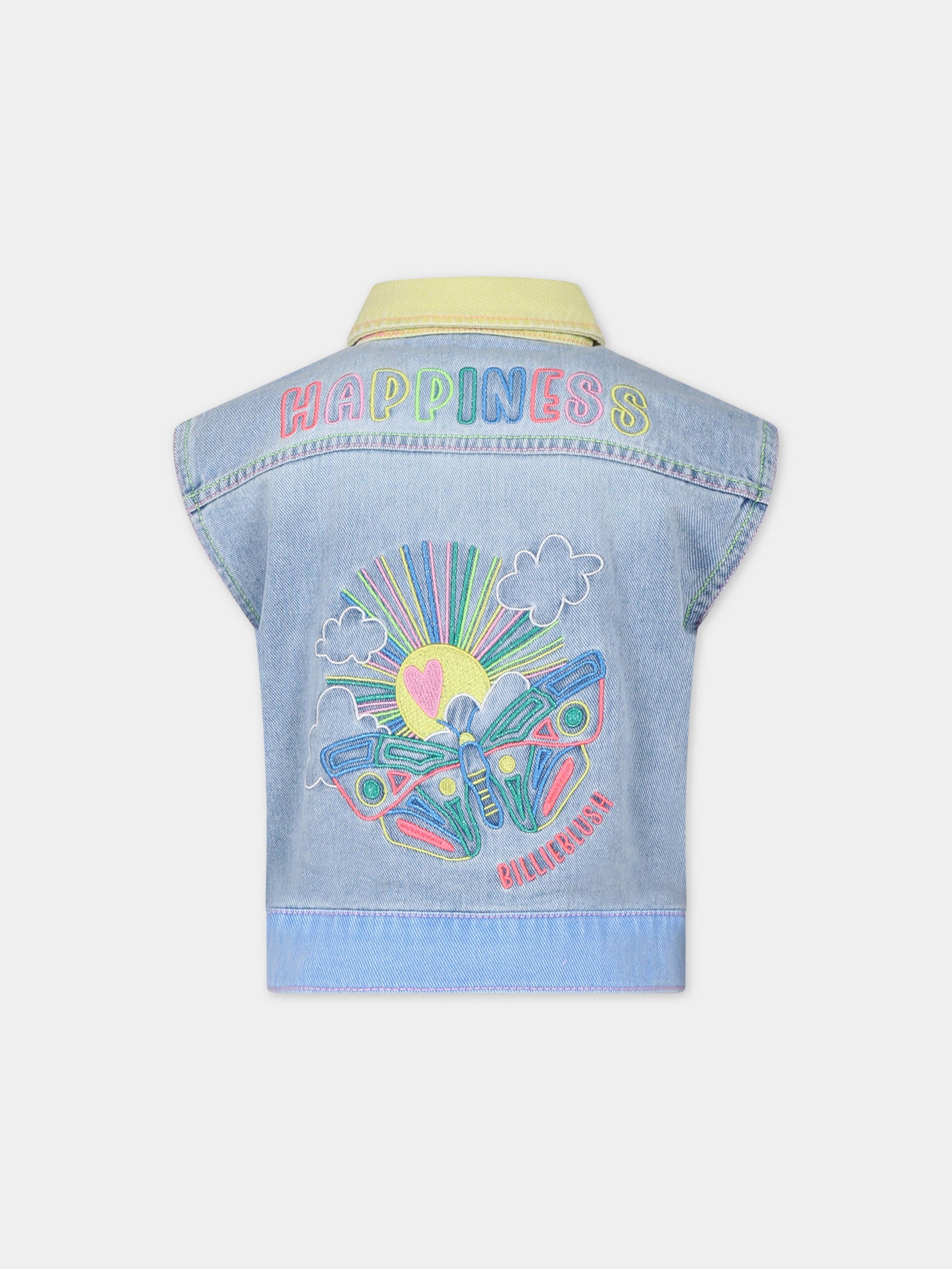 Gilet in denim per bambina con stampa ricamata multicolor,Billieblush,U20148 Z18