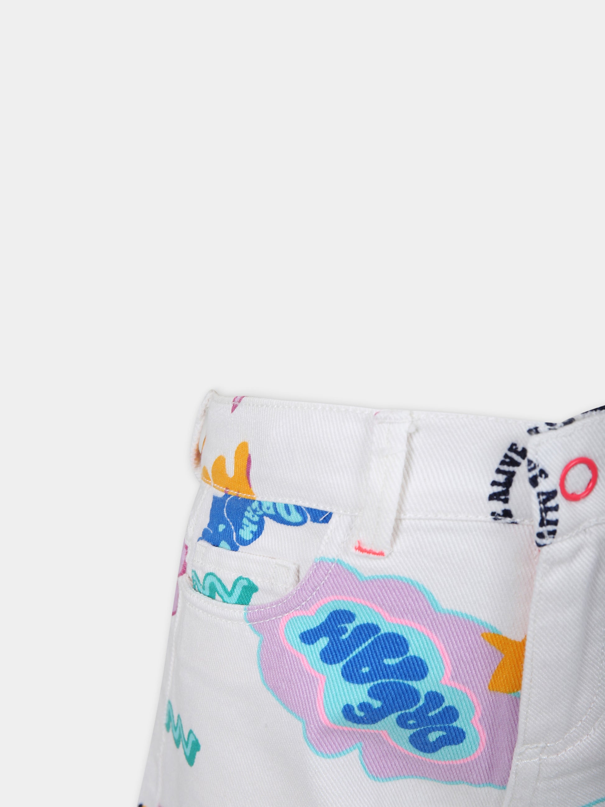 Shorts bianco per bambina con fantasia multicolor,Billieblush,U20116 Z41