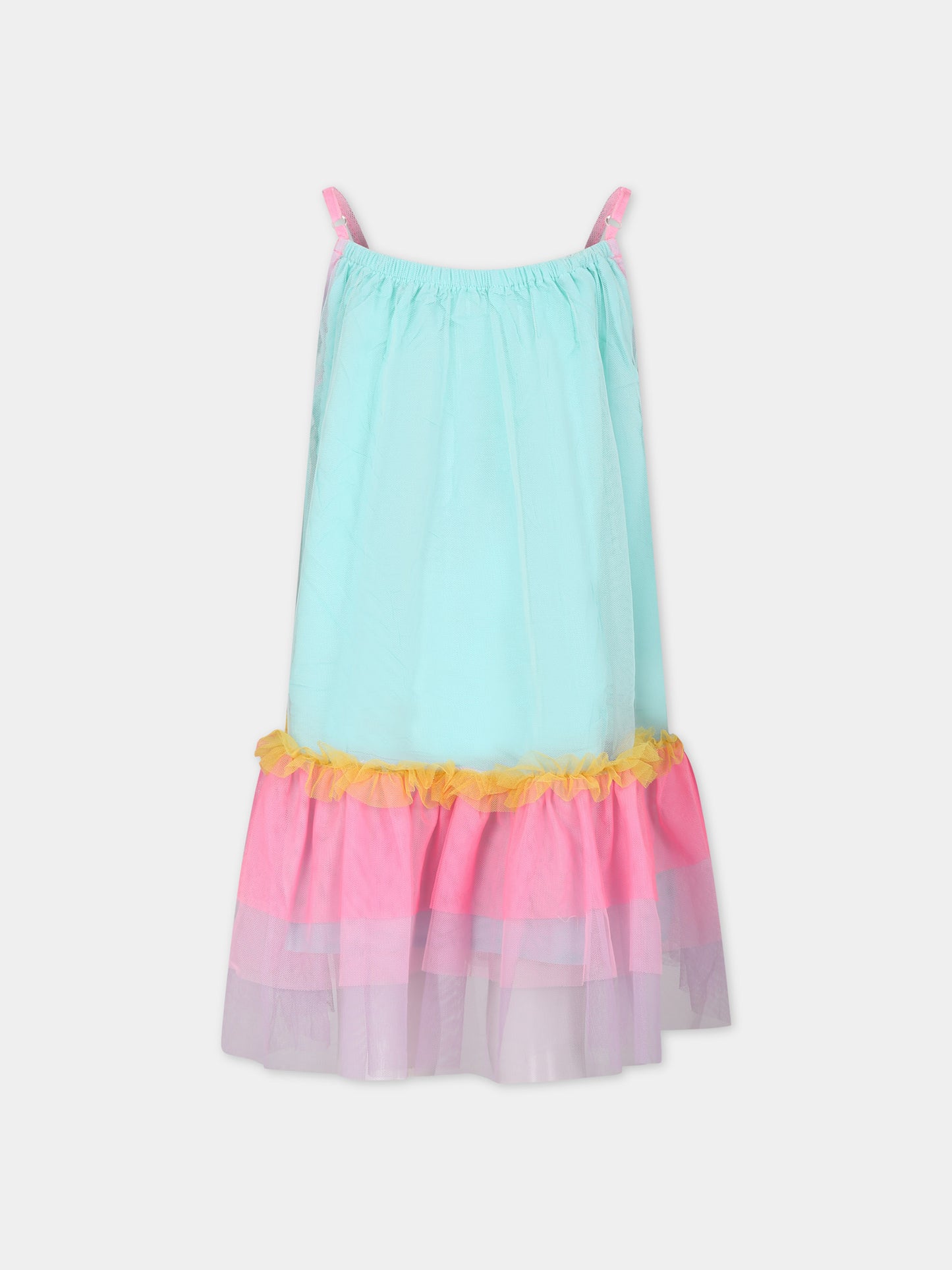 Vestito multicolor per bambina con ruches e balze,Billieblush,U20160 74A