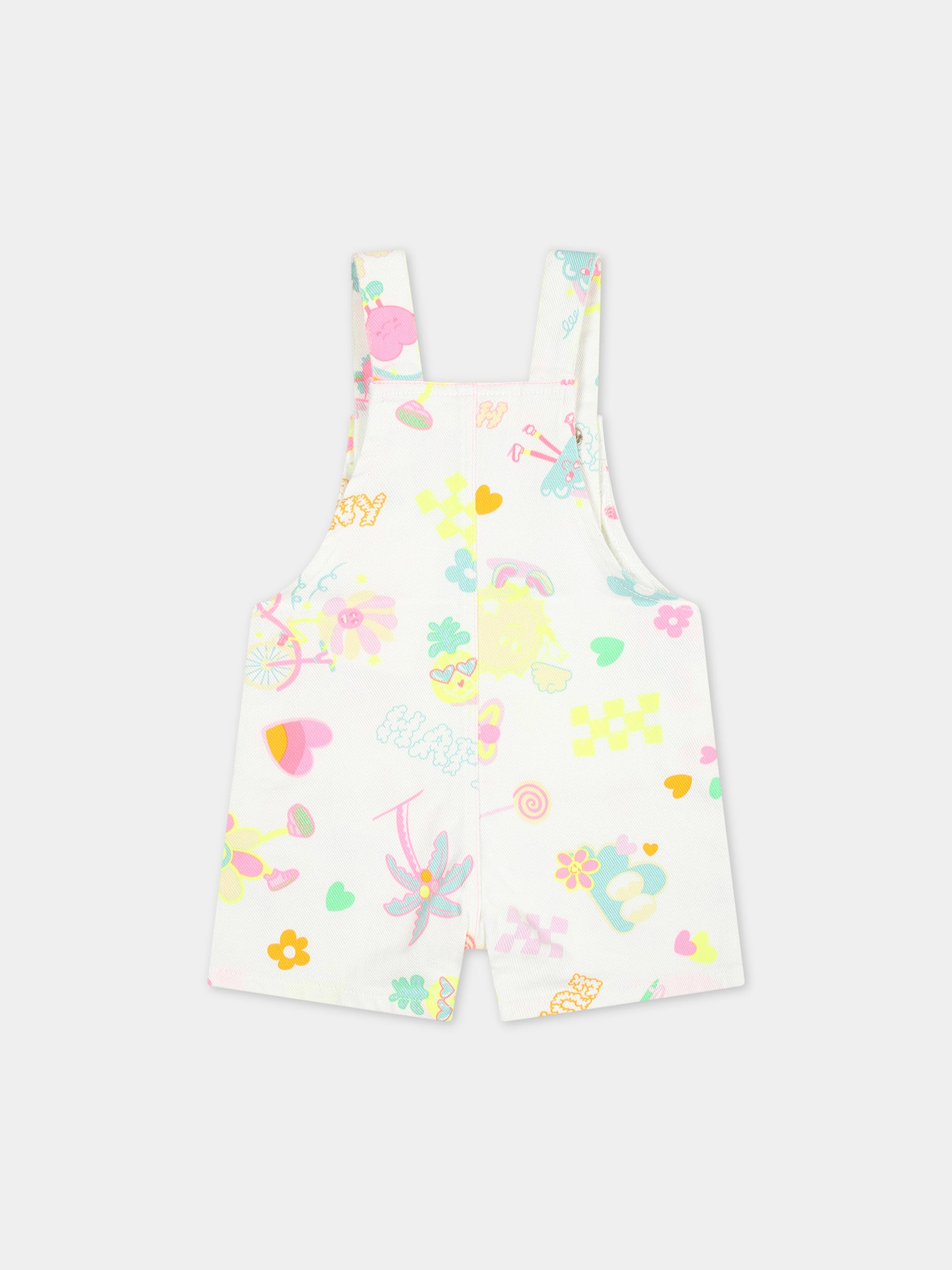 Salopette bianca per neonata con fantasia multicolor,Billieblush,U20003 10P