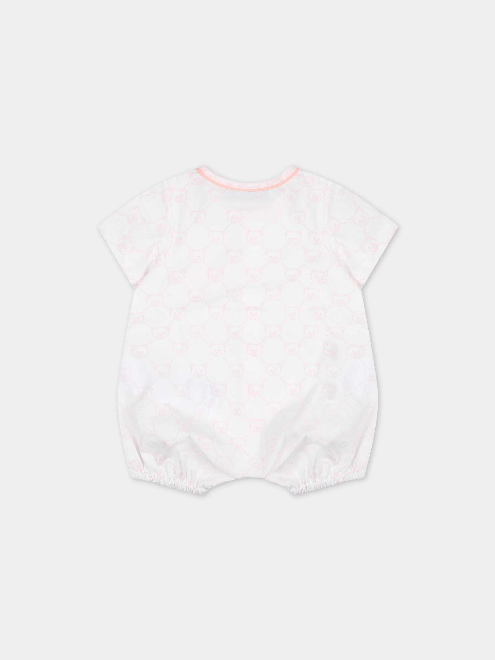 Pagliaccetto bianco per neonata con fantasia Teddy Bear e logo,Moschino Kids,MUY05X LLB32 84488