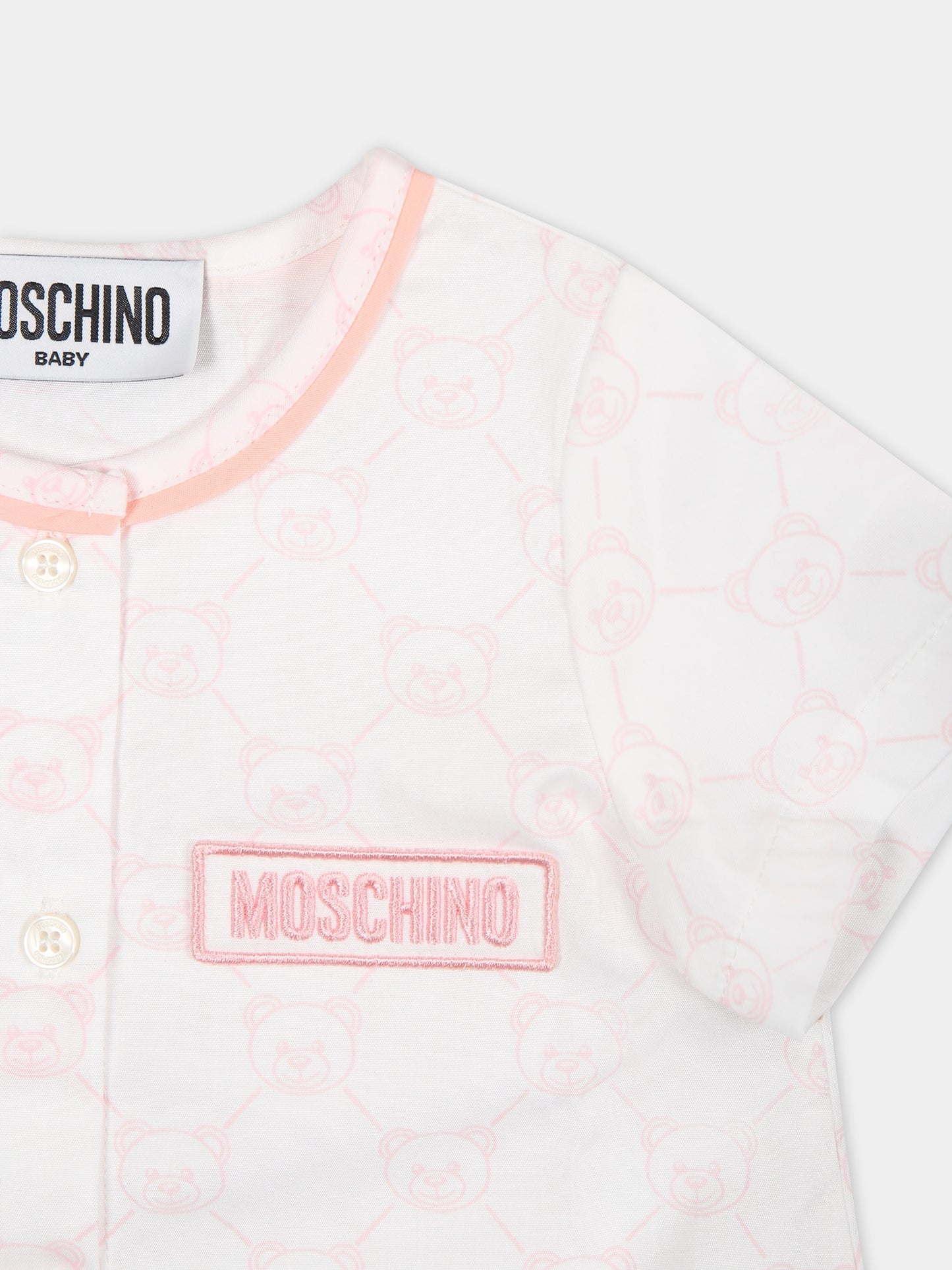 Pagliaccetto bianco per neonata con fantasia Teddy Bear e logo,Moschino Kids,MUY05X LLB32 84488