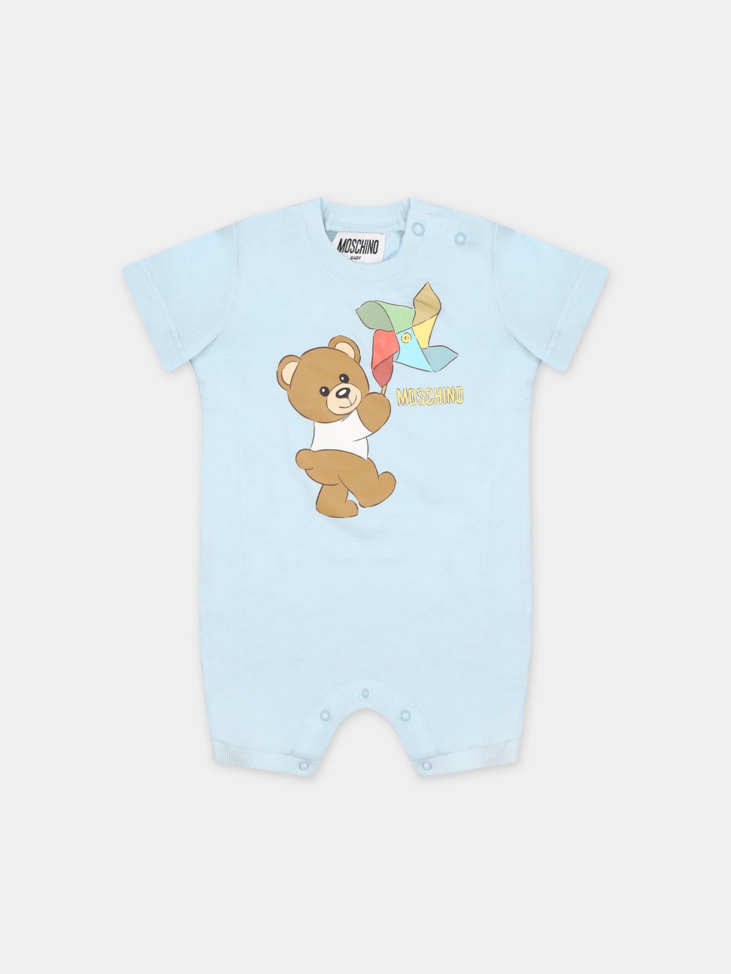 Tutina celeste per neonato con Teddy Bear e girandola,Moschino Kids,MUT03U LAA03 40304