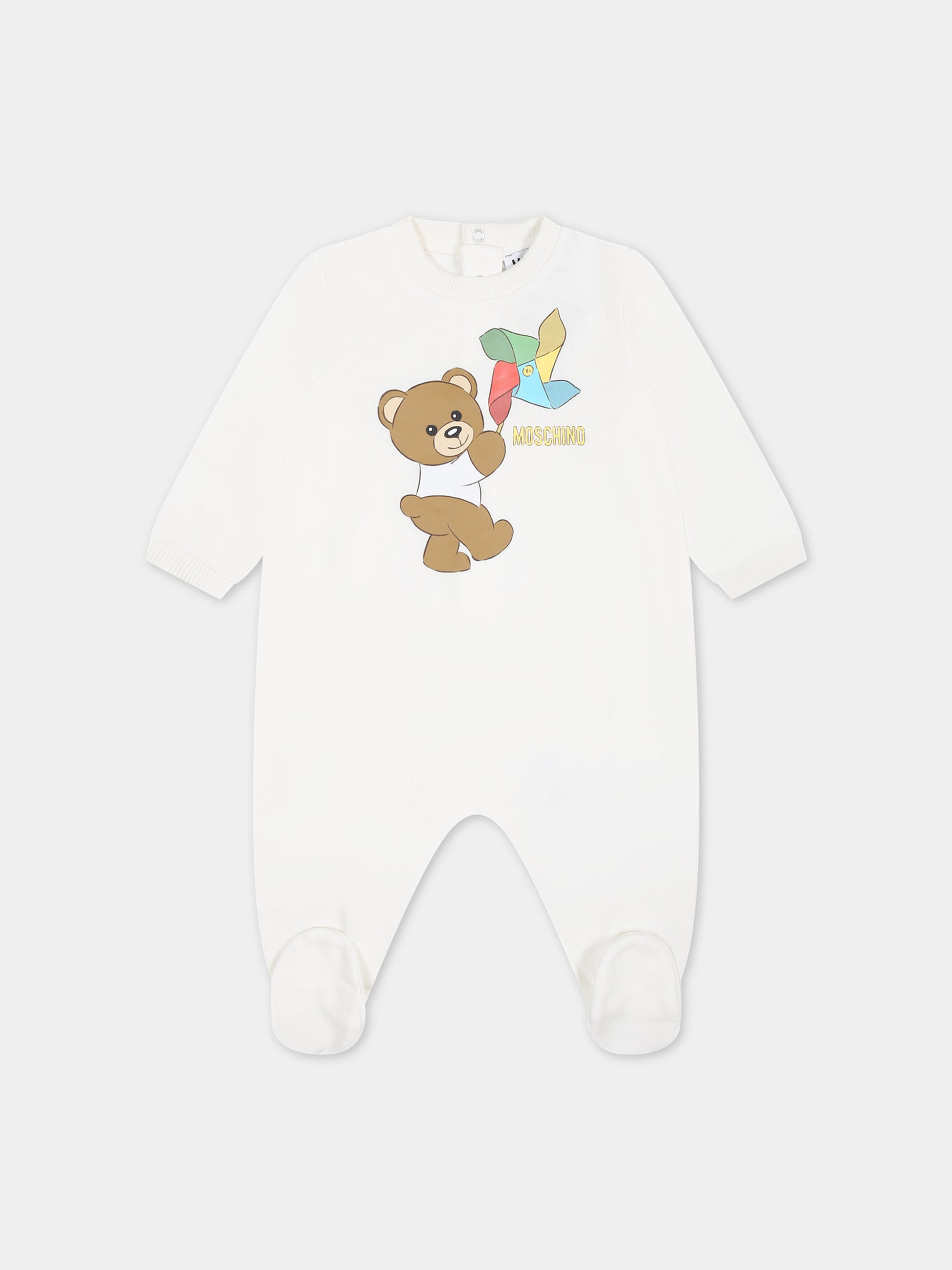 Tutina avorio per neonati con Teddy Bear e girandola multicolor,Moschino Kids,MUT03V LCA19 10063