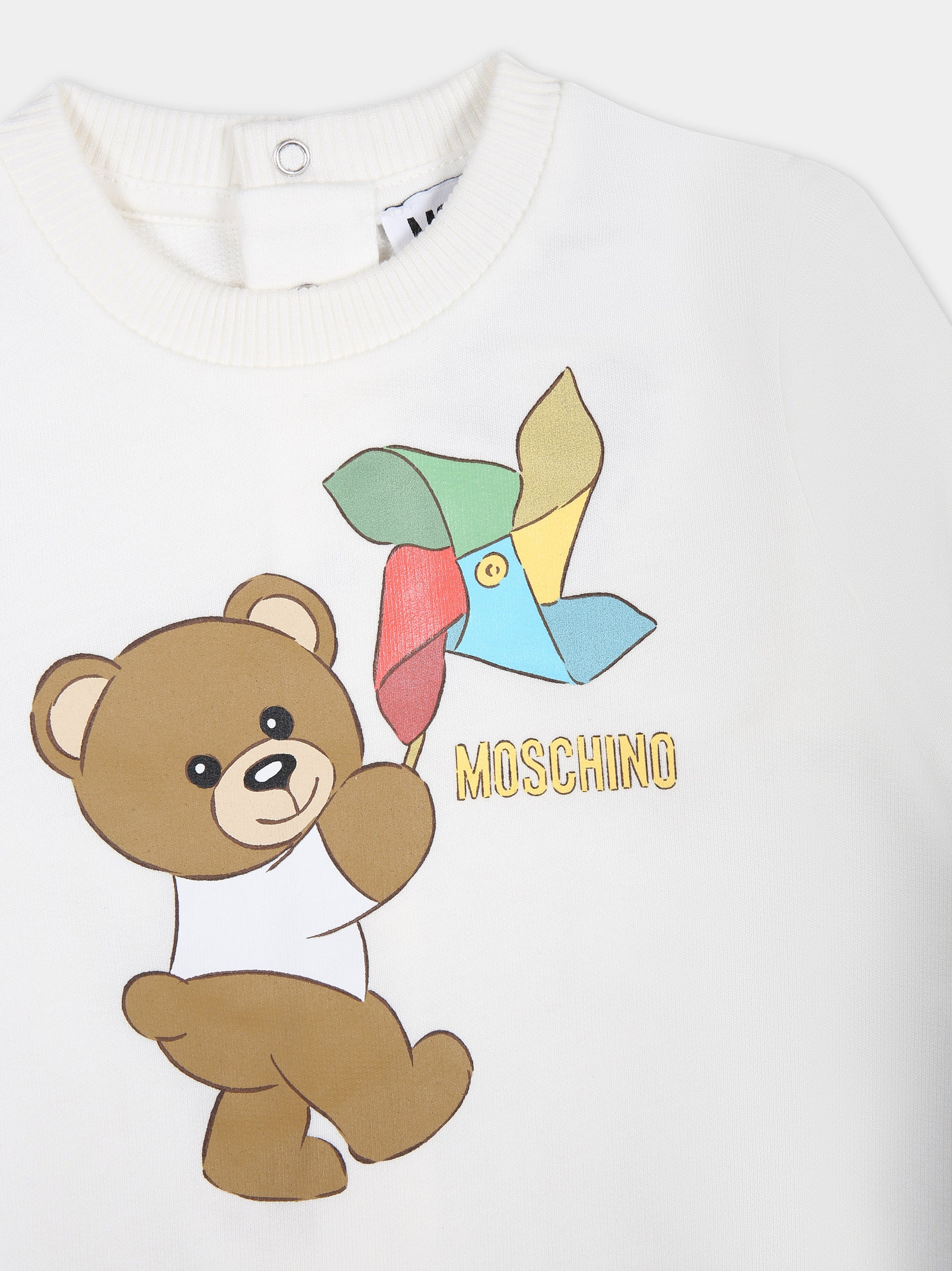 Tutina avorio per neonati con Teddy Bear e girandola multicolor,Moschino Kids,MUT03V LCA19 10063