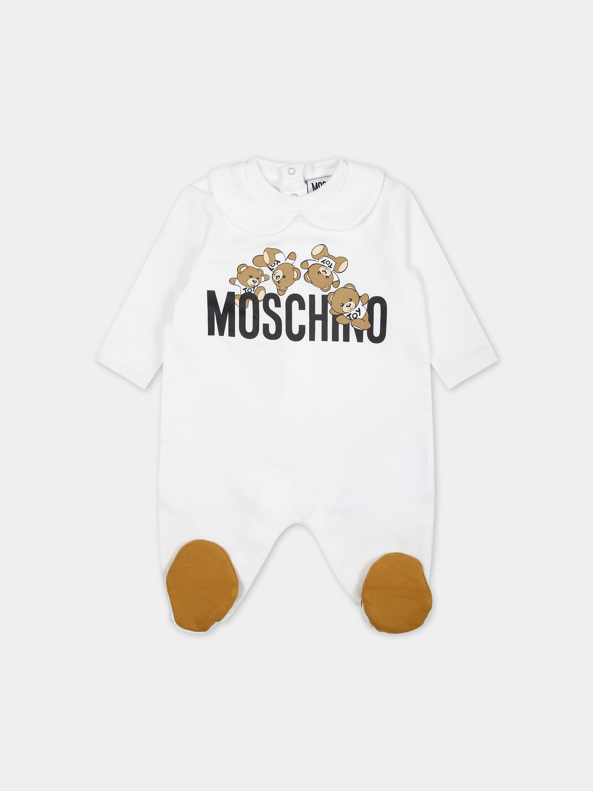 Tutina bianca per neonati con logo e Teddy Bear,Moschino Kids,MUY06M LCA19 10101
