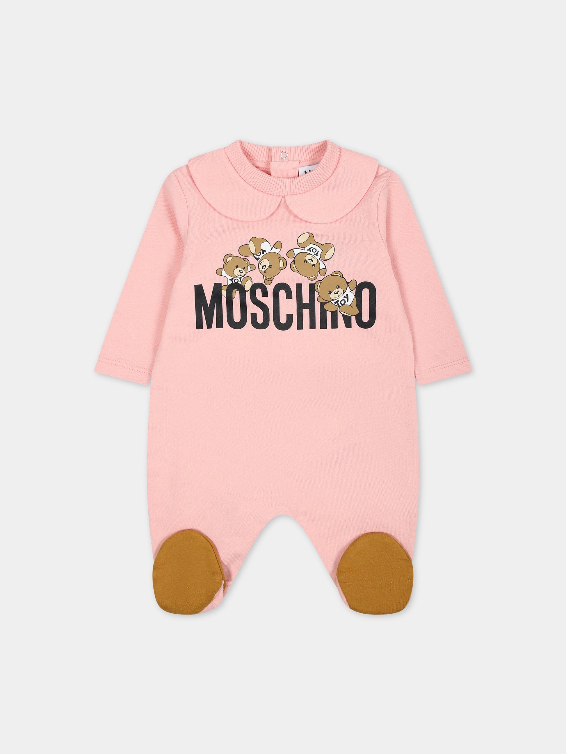 Tutina rosa per neonata con logo e Teddy Bear,Moschino Kids,MUY06M LCA19 50209
