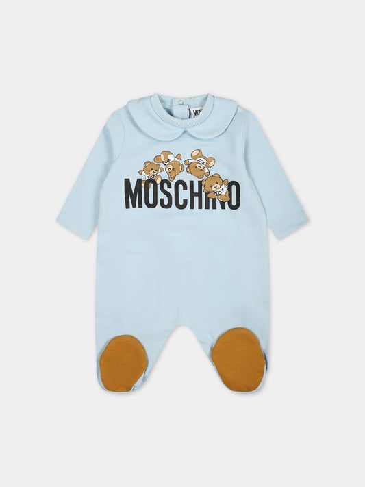 Tutina celeste per neonato con logo e Teddy Bear,Moschino Kids,MUY06M LCA19 40304