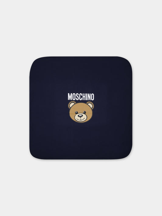 Coperta blu per neonati con Teddy Bear e logo,Moschino Kids,M6B005 LCA19 40016