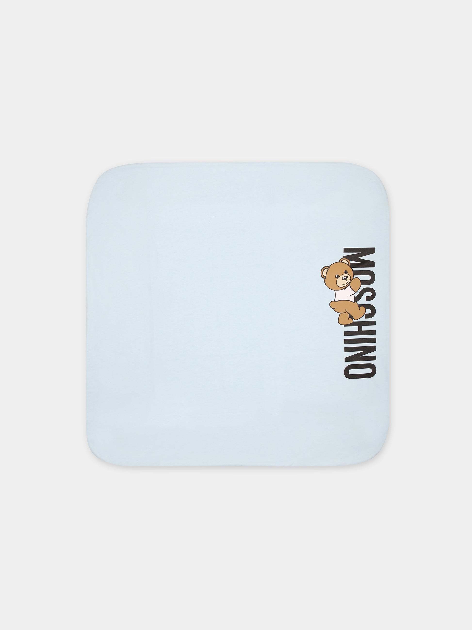 Coperta celeste per neonato con Teddy Bear e logo,Moschino Kids,M8B005 LCA30 40304
