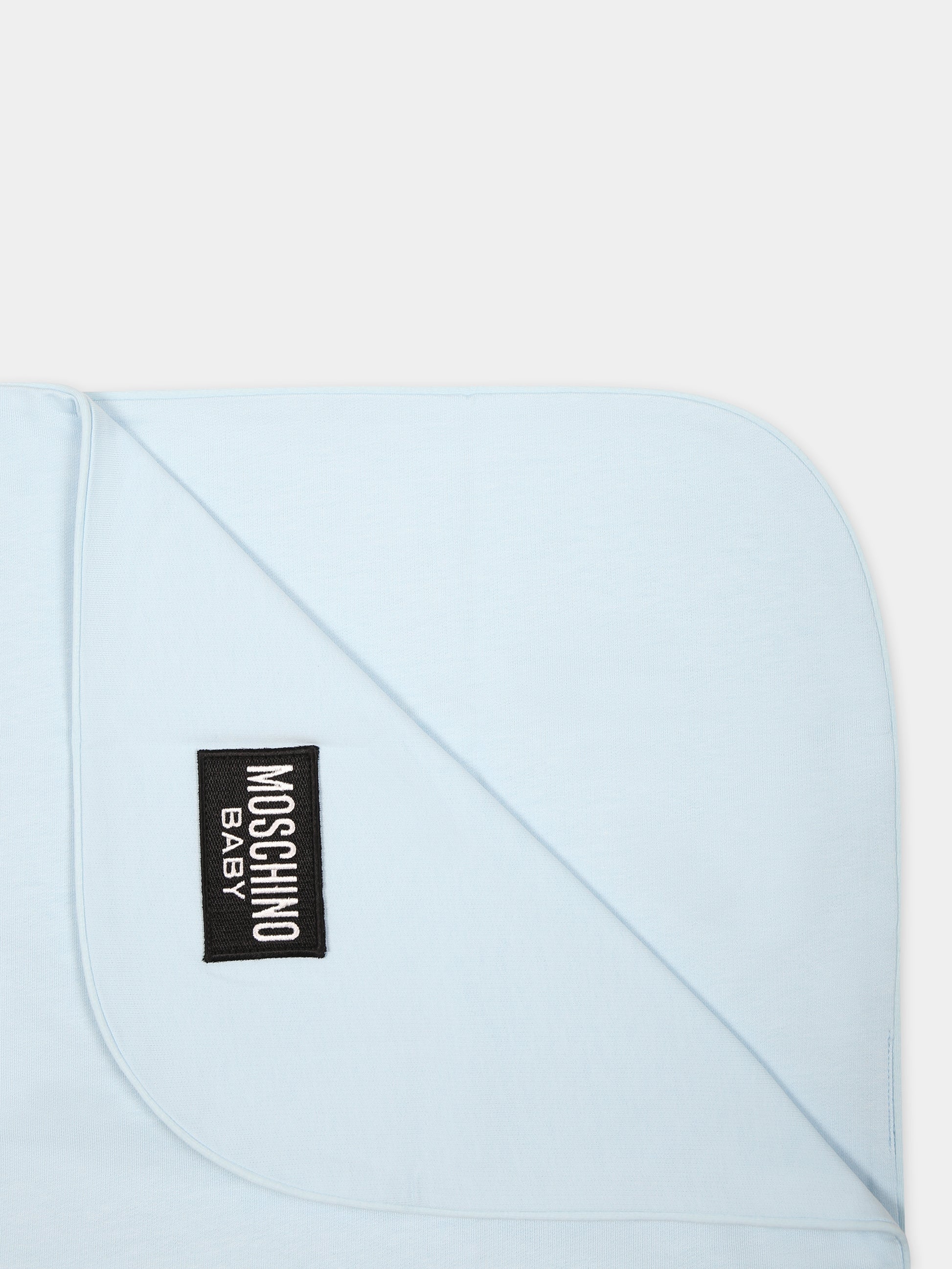 Coperta celeste per neonato con Teddy Bear e logo,Moschino Kids,M8B005 LCA30 40304