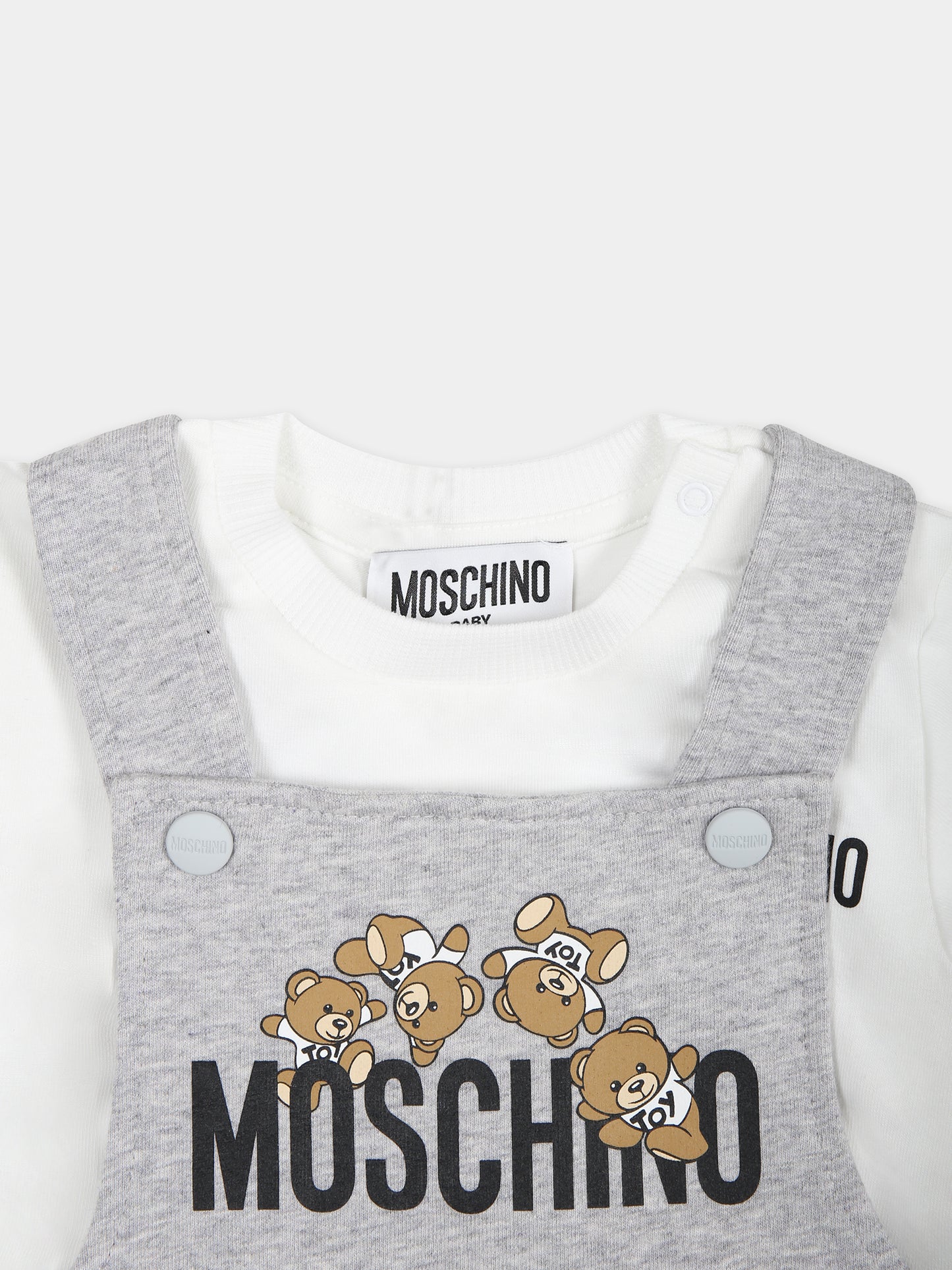 Salopette grigia per neonato con Teddy Bear,Moschino Kids,MUG014 LDA00 84171