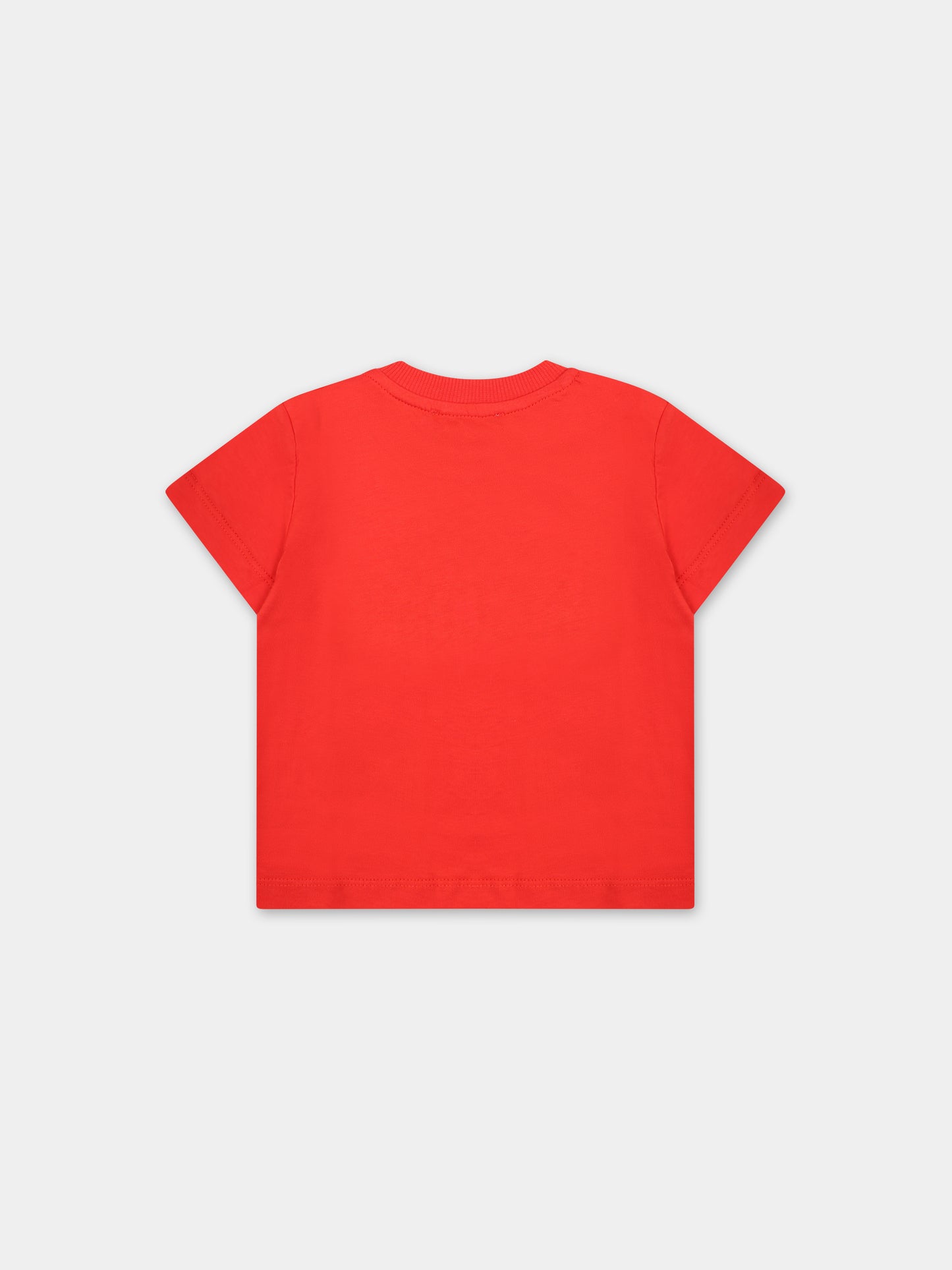 T-shirt rossa per neonato con Teddy Bears e logo,Moschino Kids,MWM032 LAA03 50109