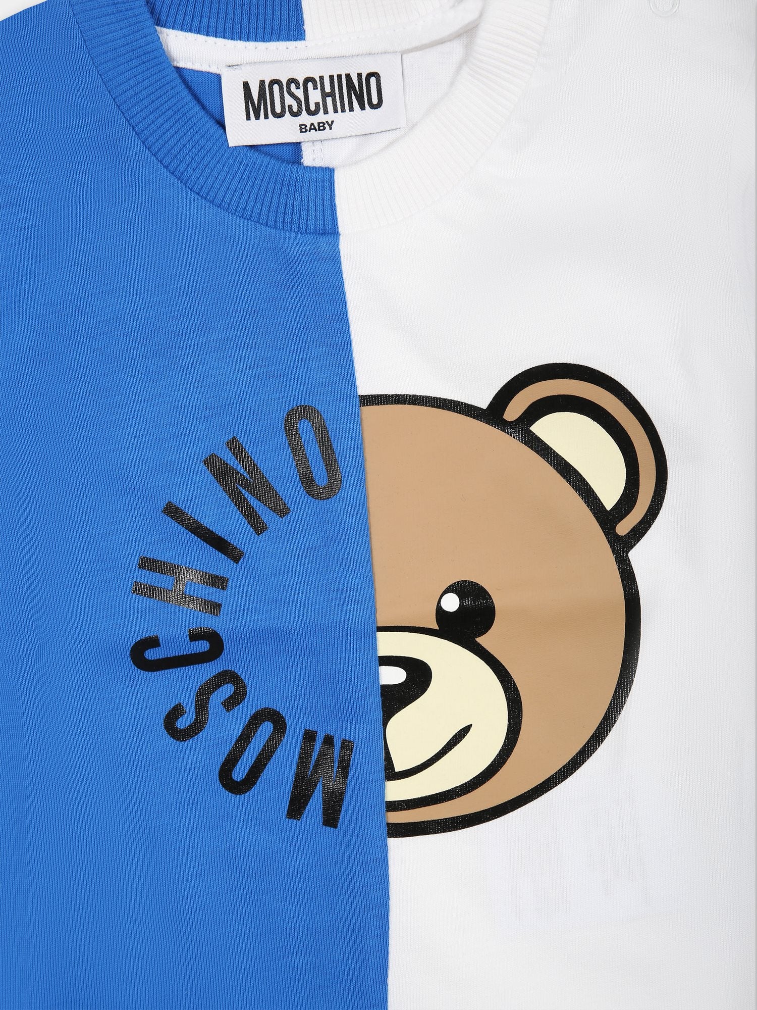 T-shirt blu per neonati con Teddy bear e logo,Moschino Kids,MUM03R LAA02 83526