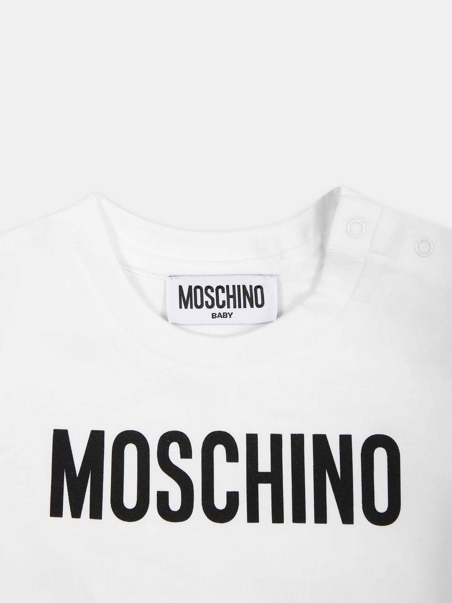 T-shirt bianca per neonati con logo,Moschino Kids,MUM03U LAA23 10101