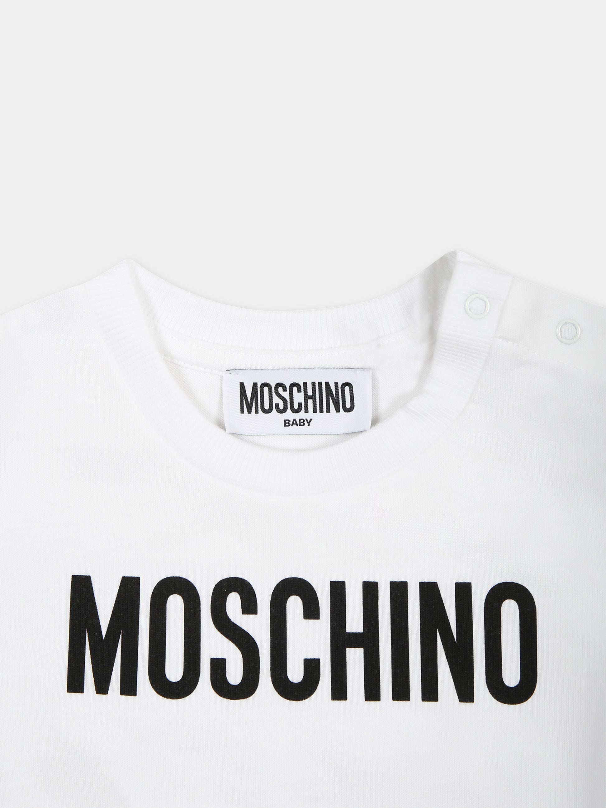 T-shirt bianca per neonati con logo,Moschino Kids,MUM03U LAA23 10101