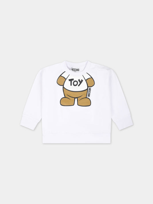 Felpa bianca per neonati con Teddy Bear,Moschino Kids,MYF03Q LCA69 10101