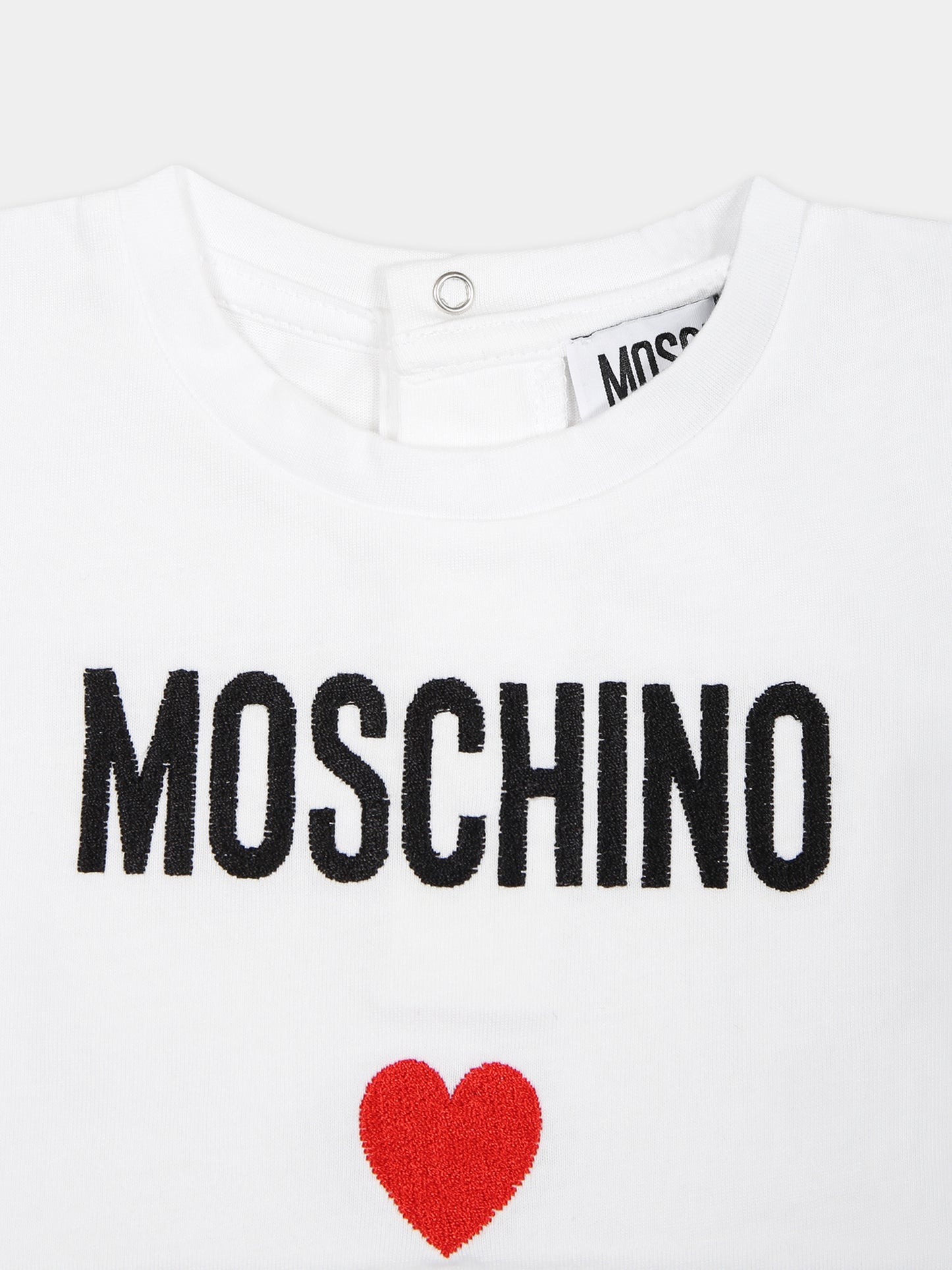 T-shirt bianca per neonata con logo,Moschino Kids,MDM03D LAA22 10101