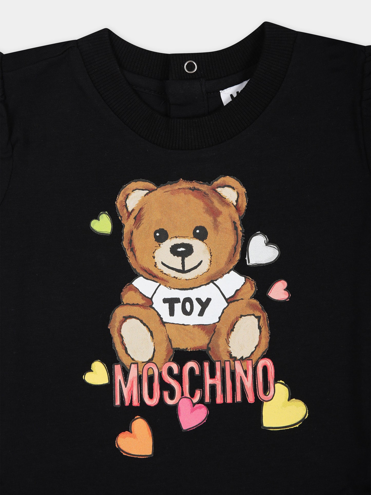 Vestito nero per neonata con stampa Teddy Bear,Moschino Kids,MDV0B5 LBA10 60100