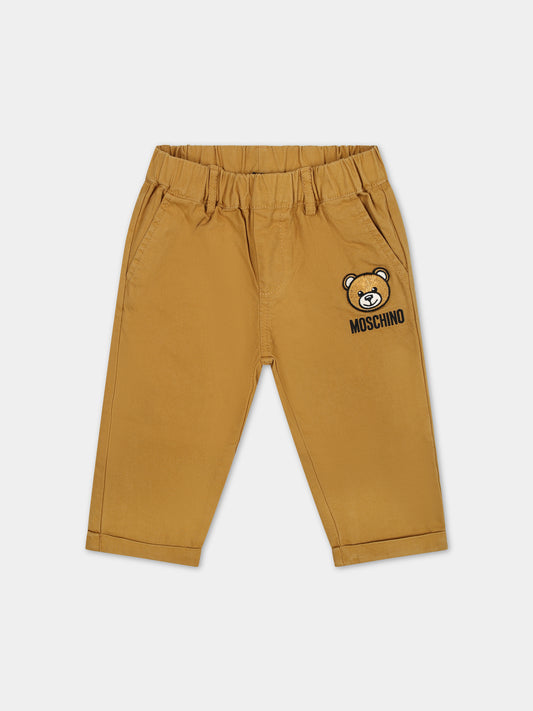 Pantaloni marroni per neonato con Teddy Bear e logo,Moschino Kids,MUP04U LUA02 20327