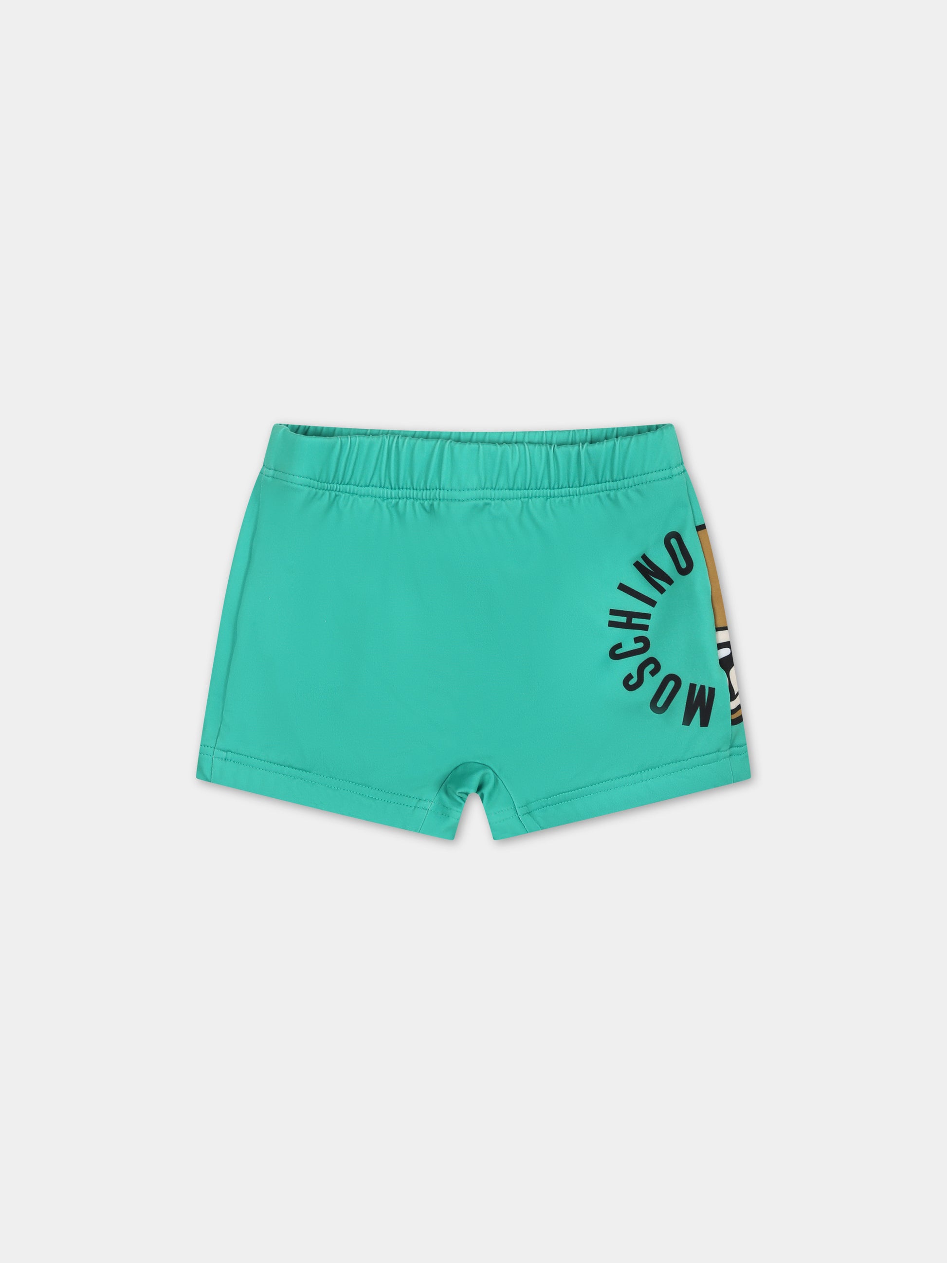 Boxer mare verde per neonato con Teddy Bear e logo,Moschino Kids,MWL006 LKA00 30321