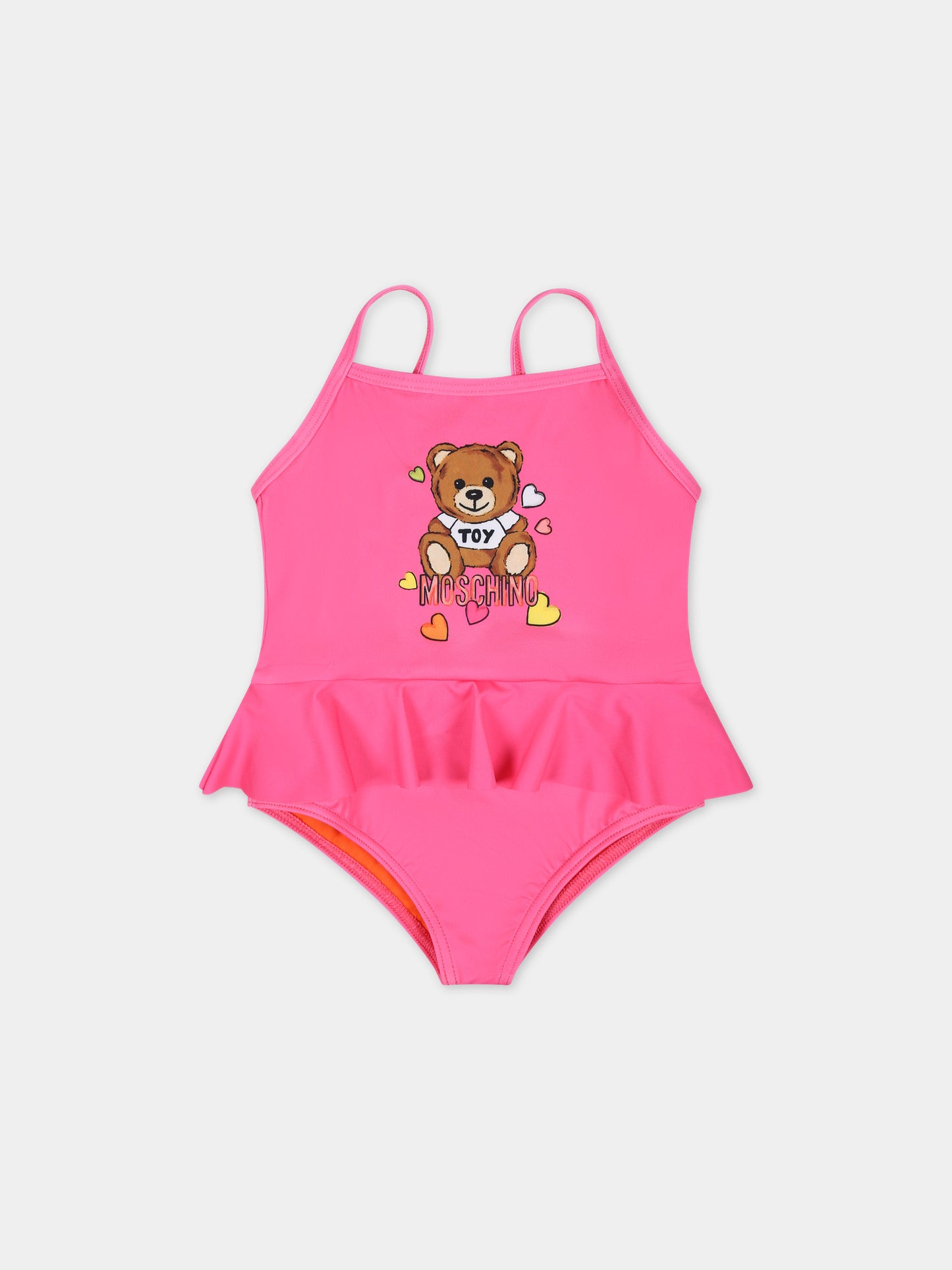 Costume fucsia per neonata con Teddy Bear e logo,Moschino Kids,MDL00N LKA00 50580