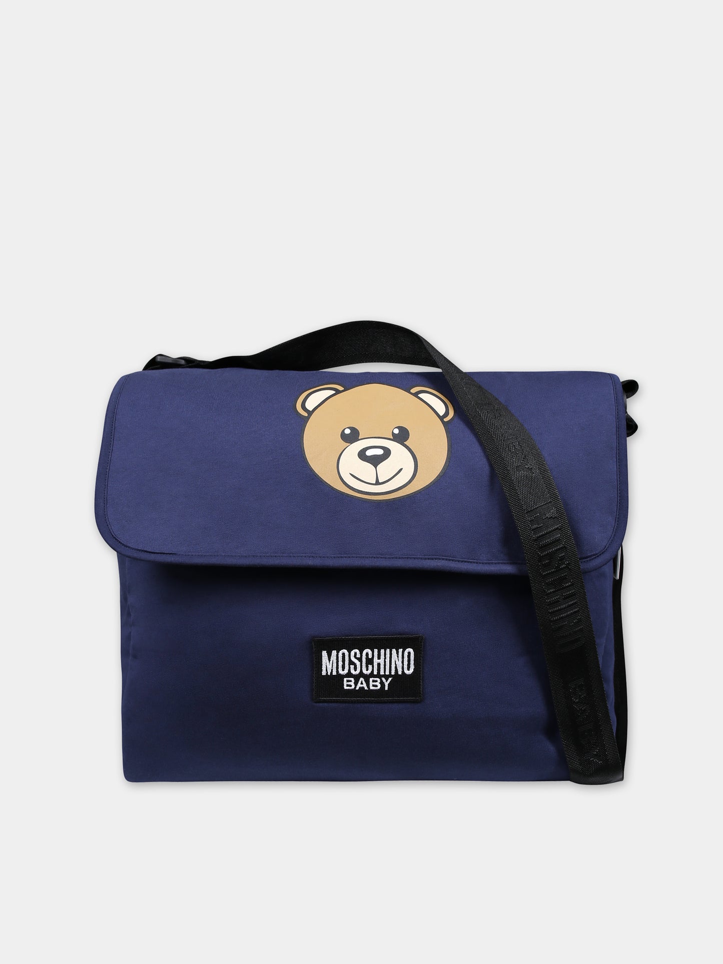 Borsa mamma blu per neonati con Teddy Bear e logo,Moschino Kids,MWX03D LCA19 40016